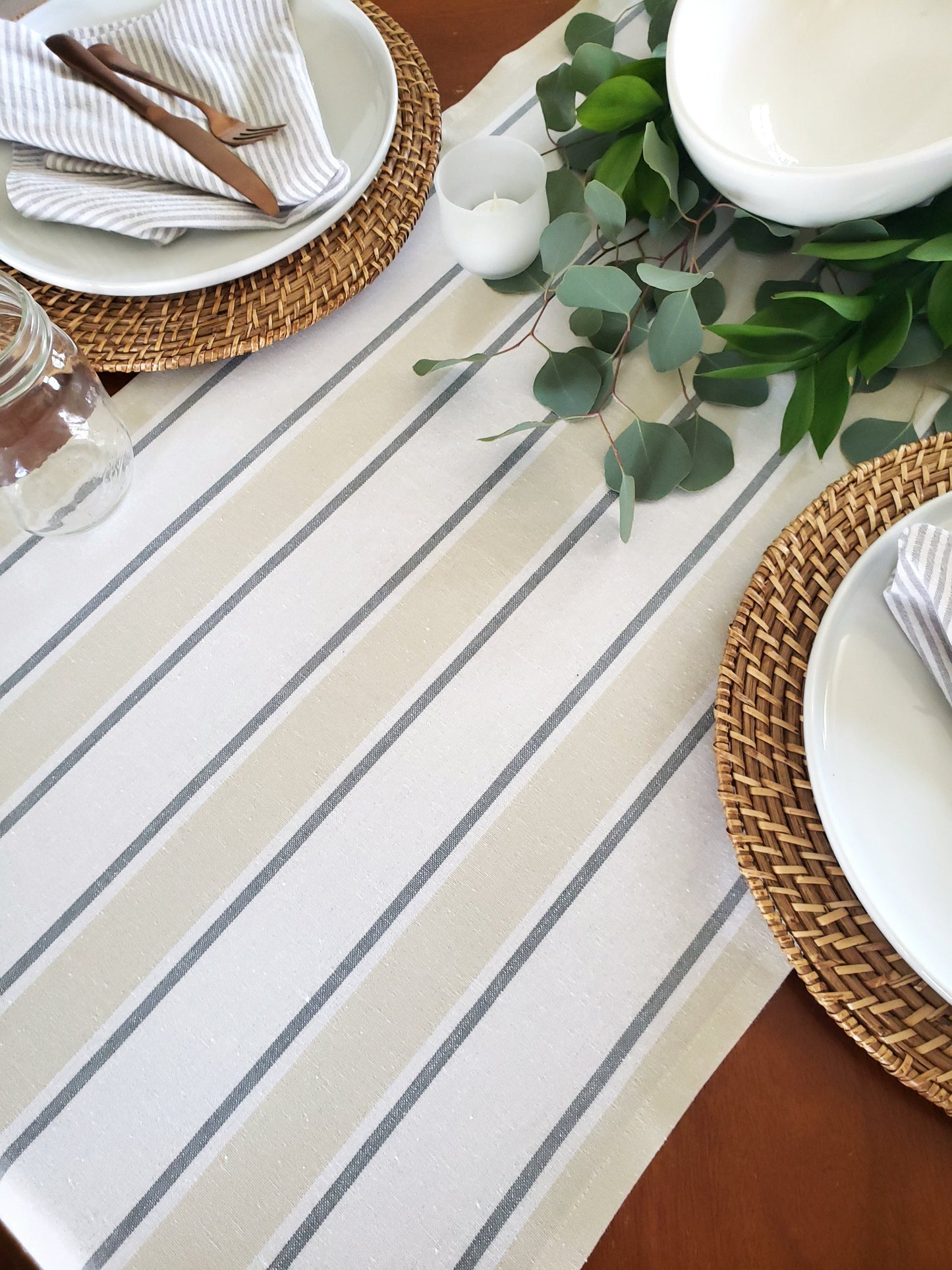 Gray & White Striped Table Runner