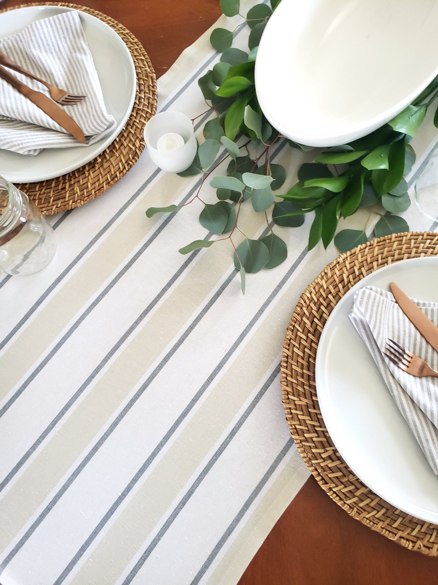 Gray & White Striped Table Runner