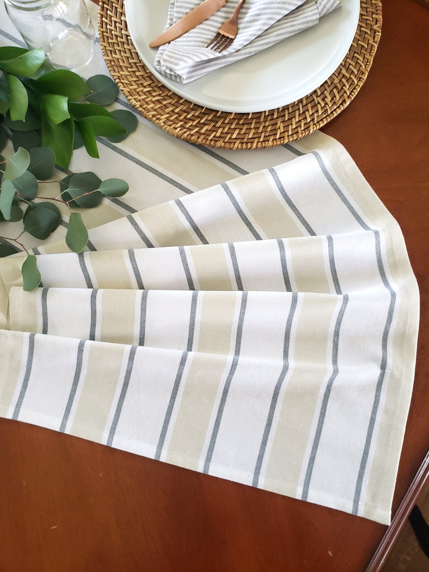 Gray & White Striped Table Runner