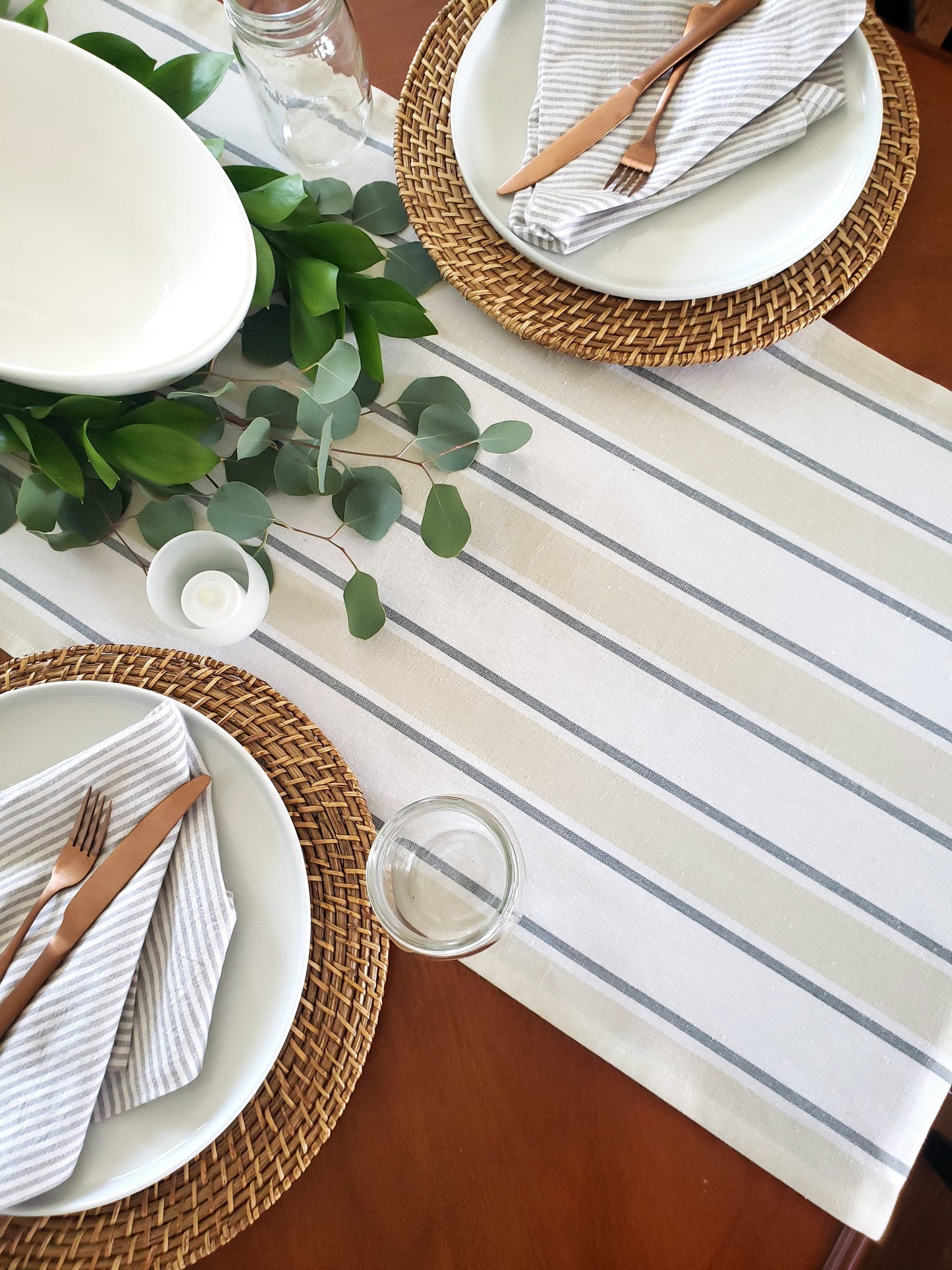 Gray & White Striped Table Runner