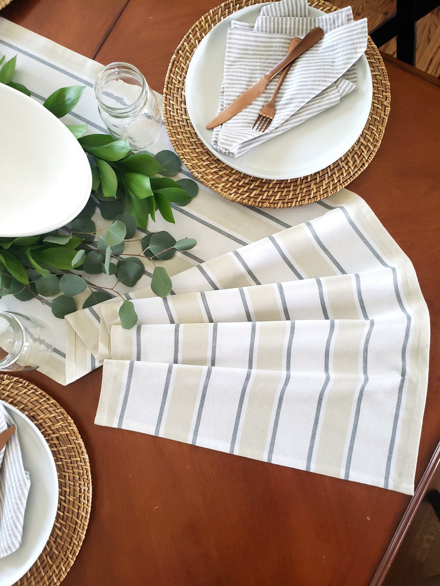 Gray & White Striped Table Runner