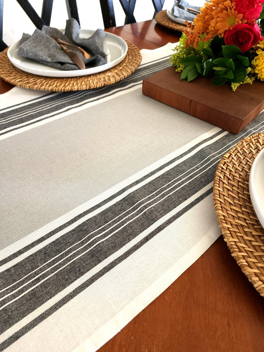 Gray & Black Striped Table Runner