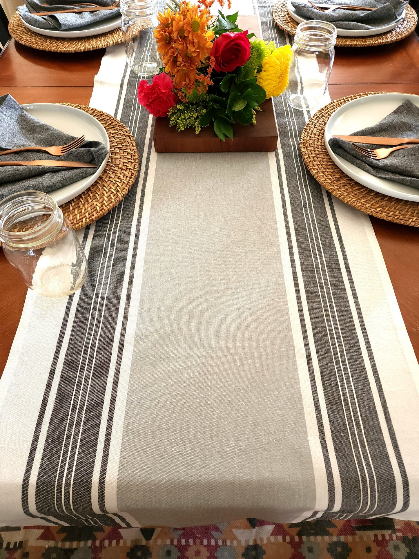 Gray & Black Striped Table Runner