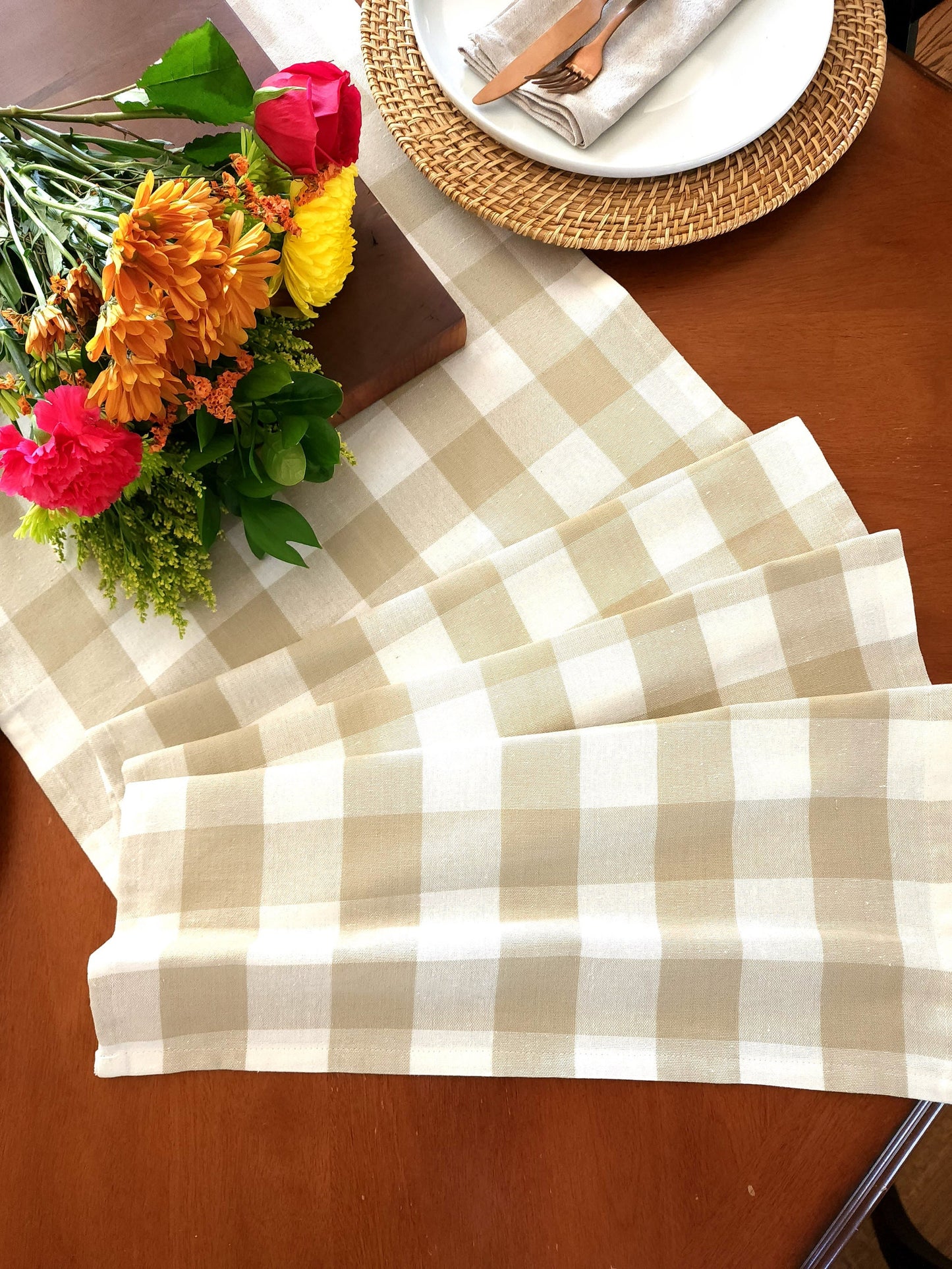 Tan Plaid Table Runner