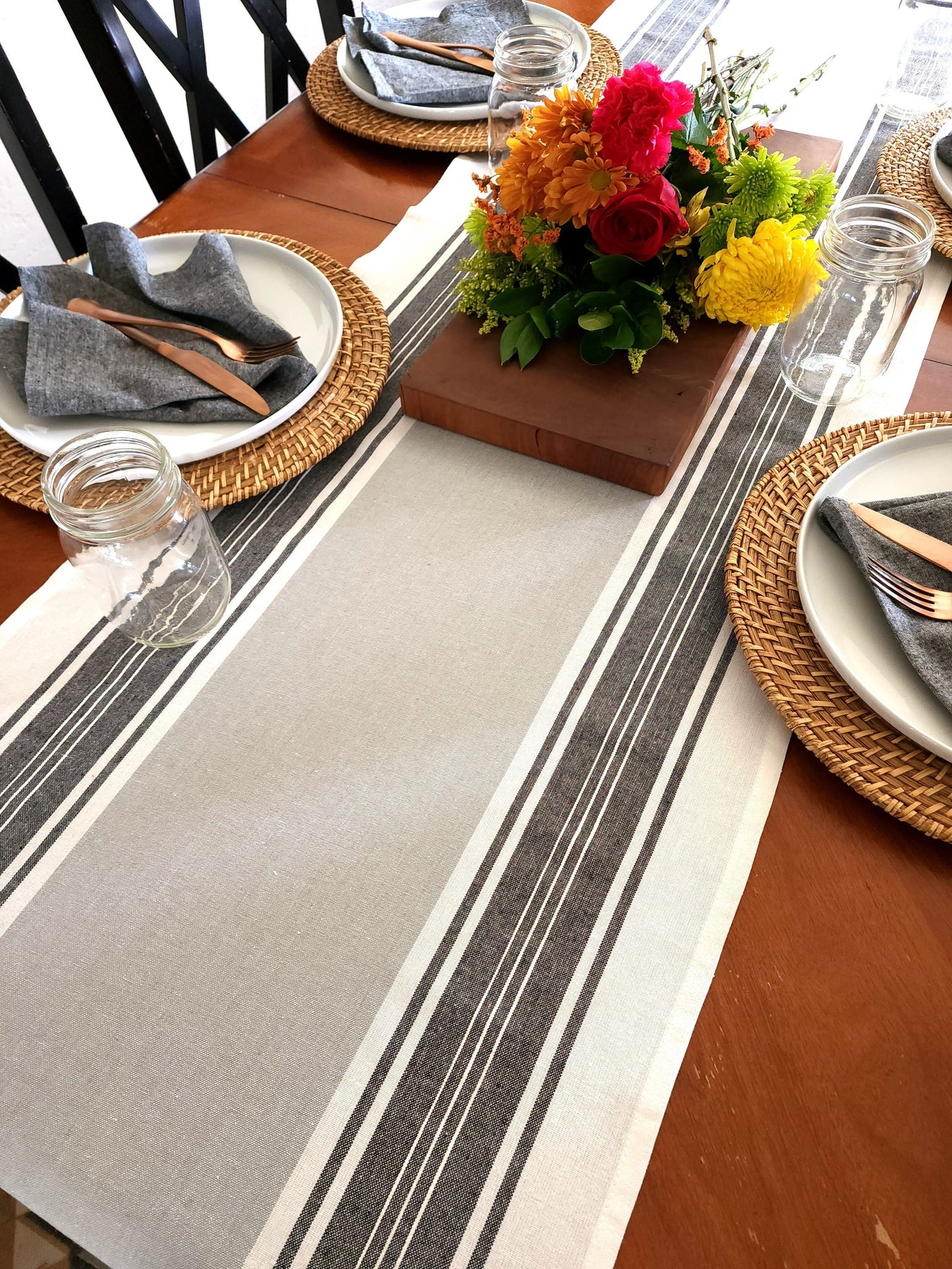 Gray & Black Striped Table Runner