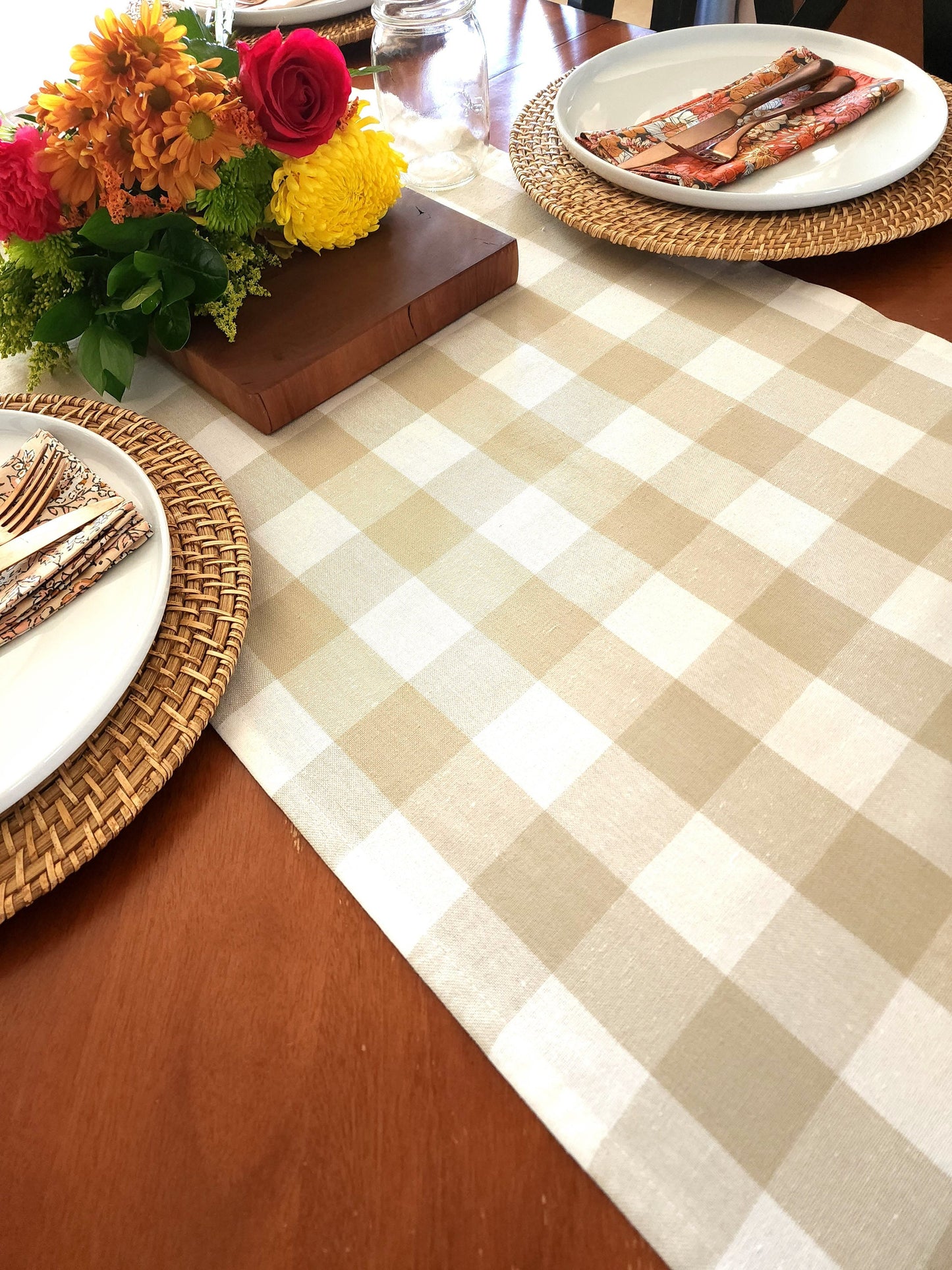 Tan Plaid Table Runner