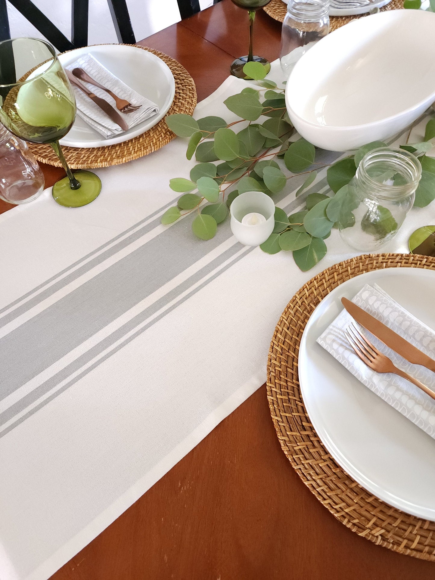 Ivory & Gray Striped Table Runner