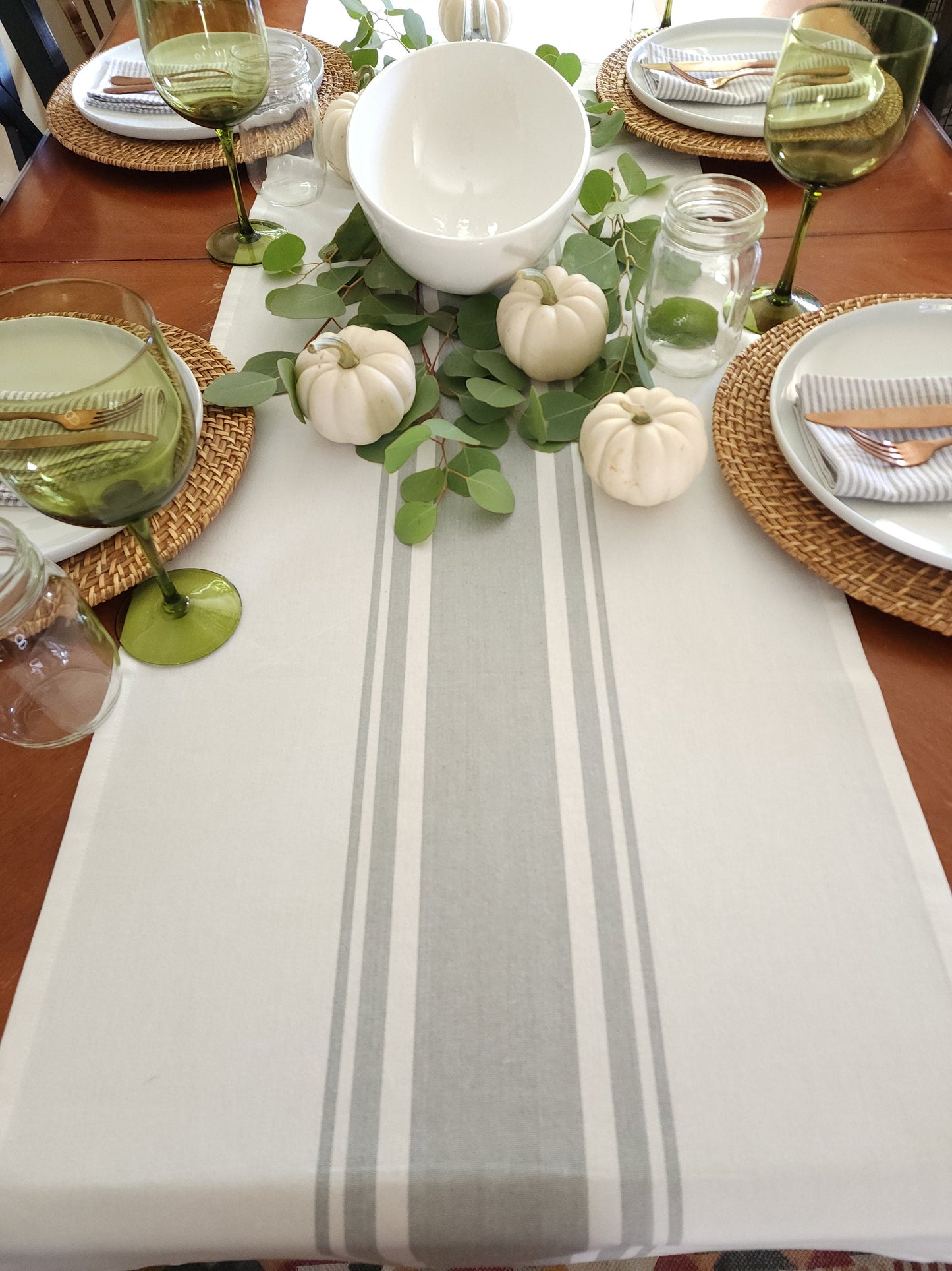 Ivory & Gray Striped Table Runner