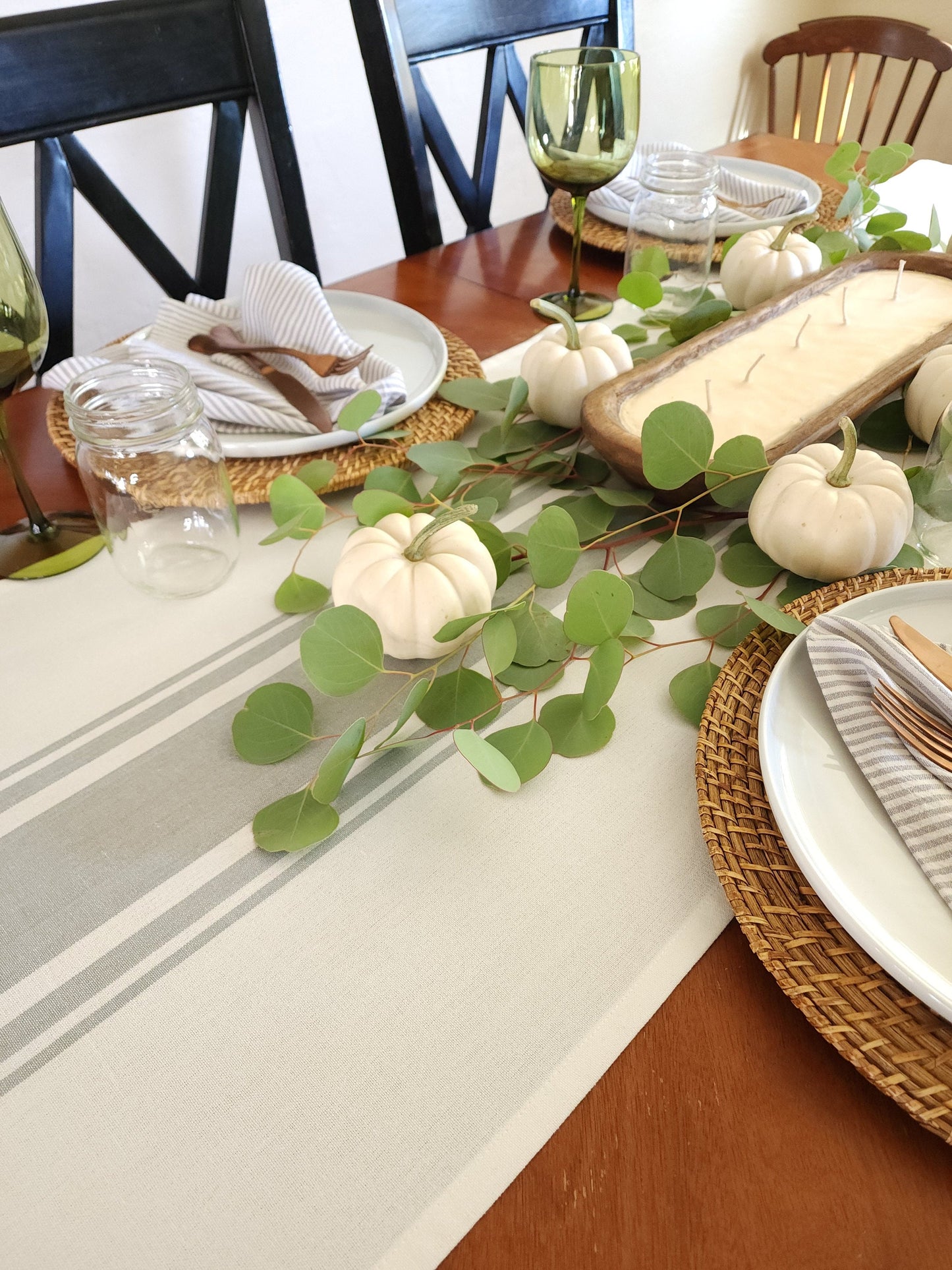 Ivory & Gray Striped Table Runner