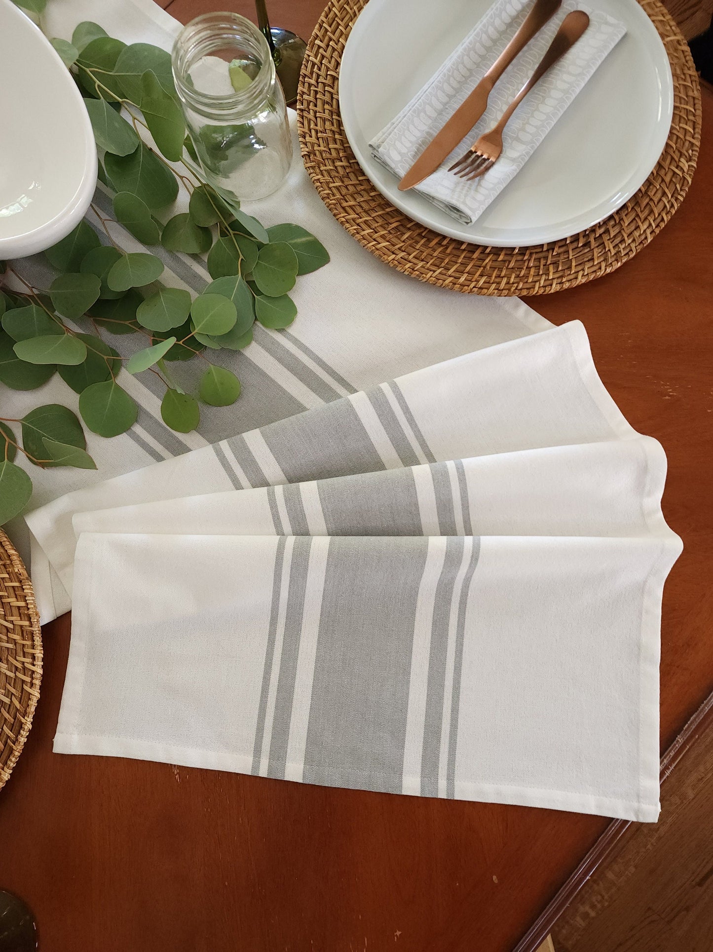 Ivory & Gray Striped Table Runner