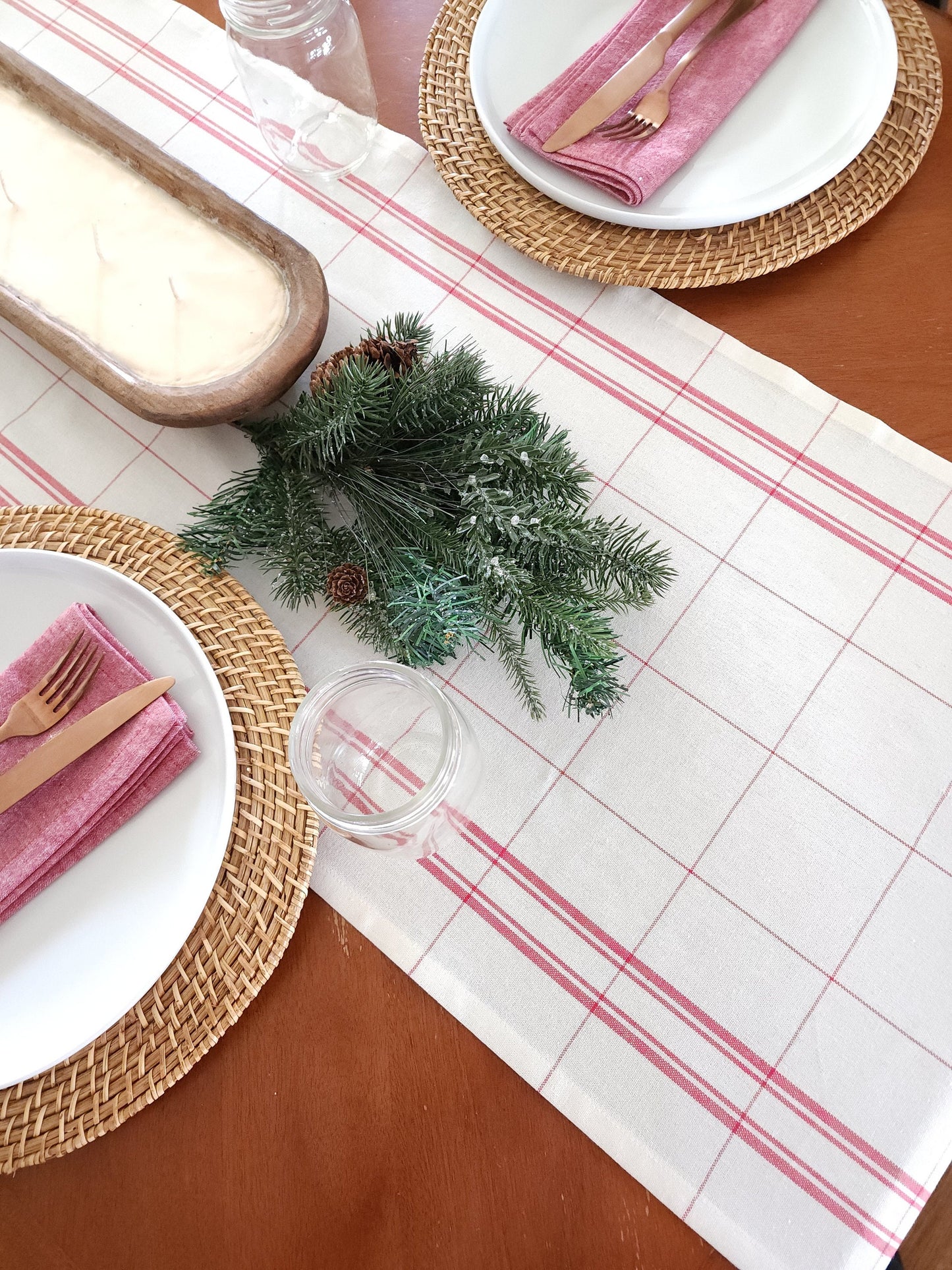 Red and Ivory Plaid Table Runner