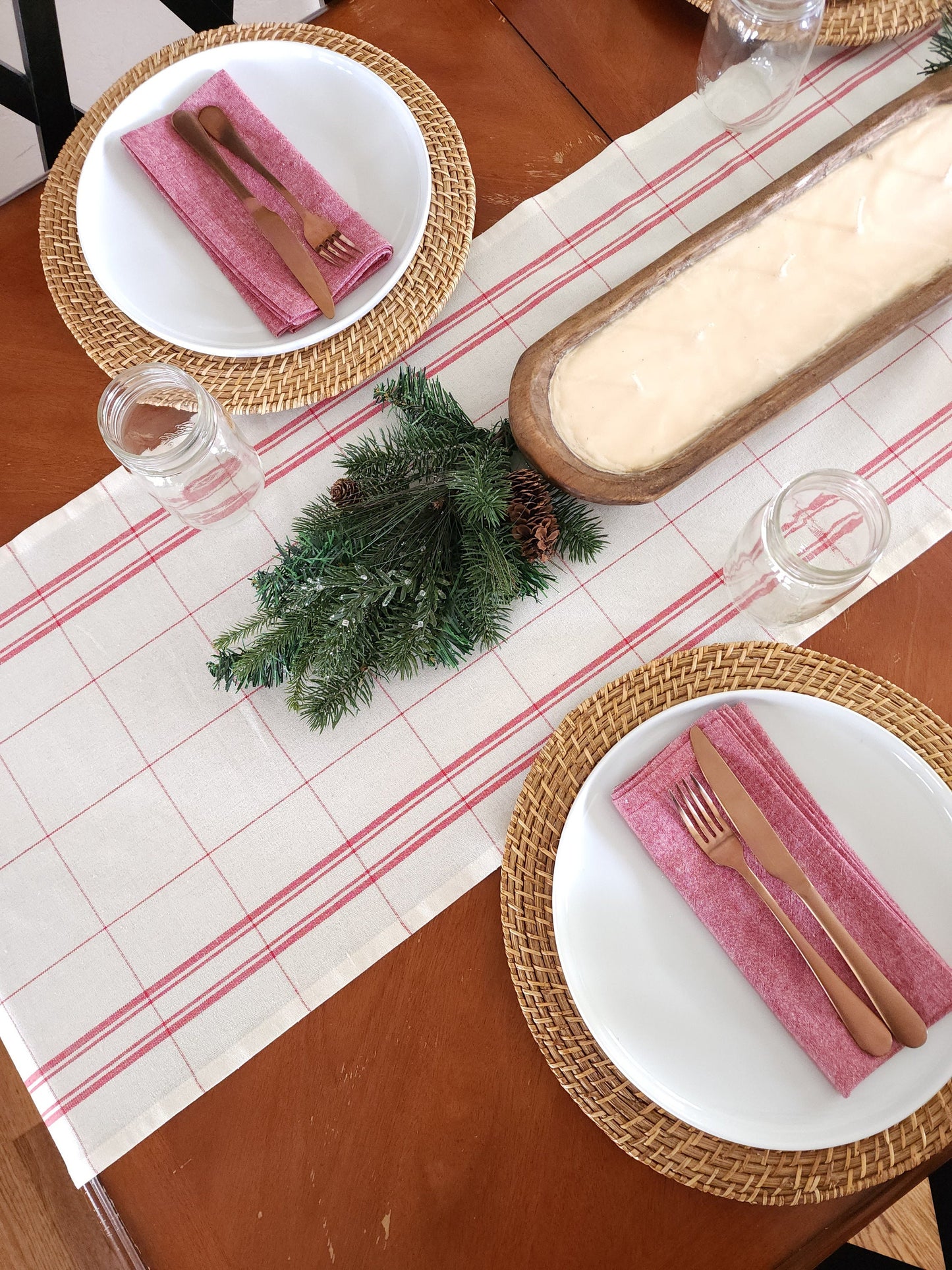 Red and Ivory Plaid Table Runner