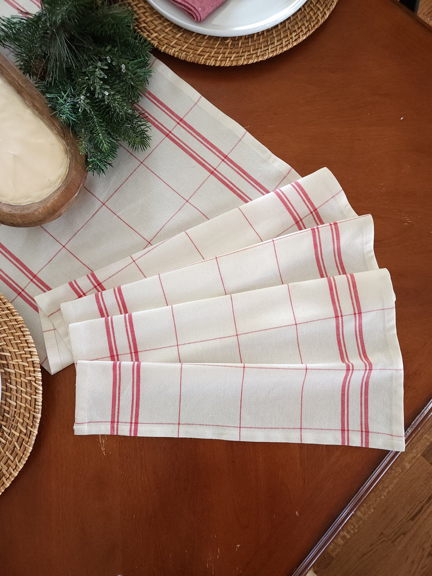 Red and Ivory Plaid Table Runner
