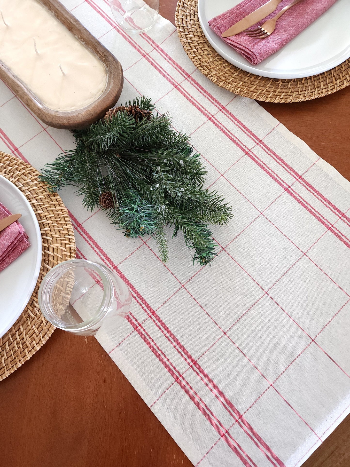 Red and Ivory Plaid Table Runner