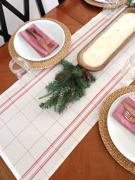 Red and Ivory Plaid Table Runner