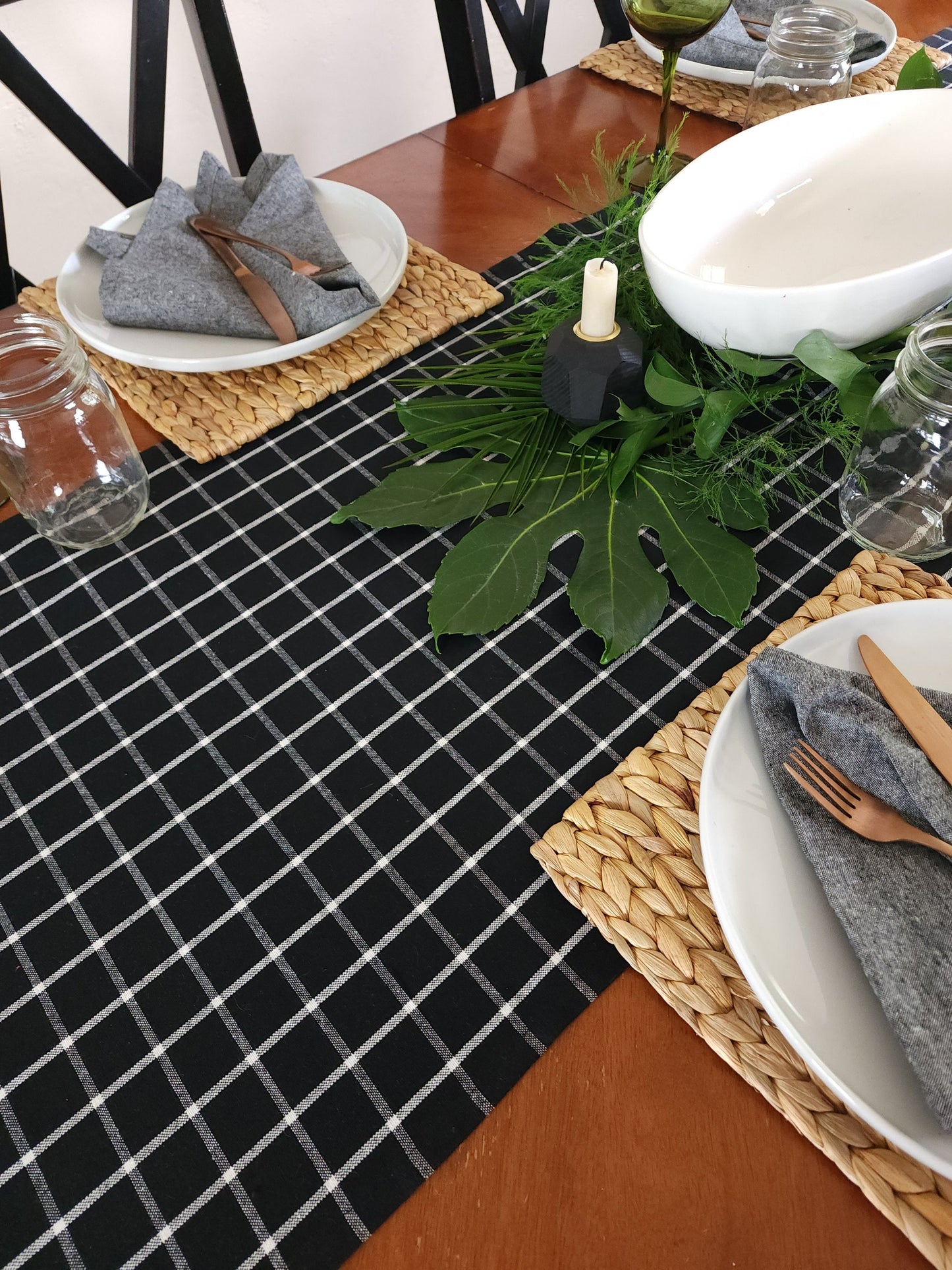 Black & White Checkered Table Runner