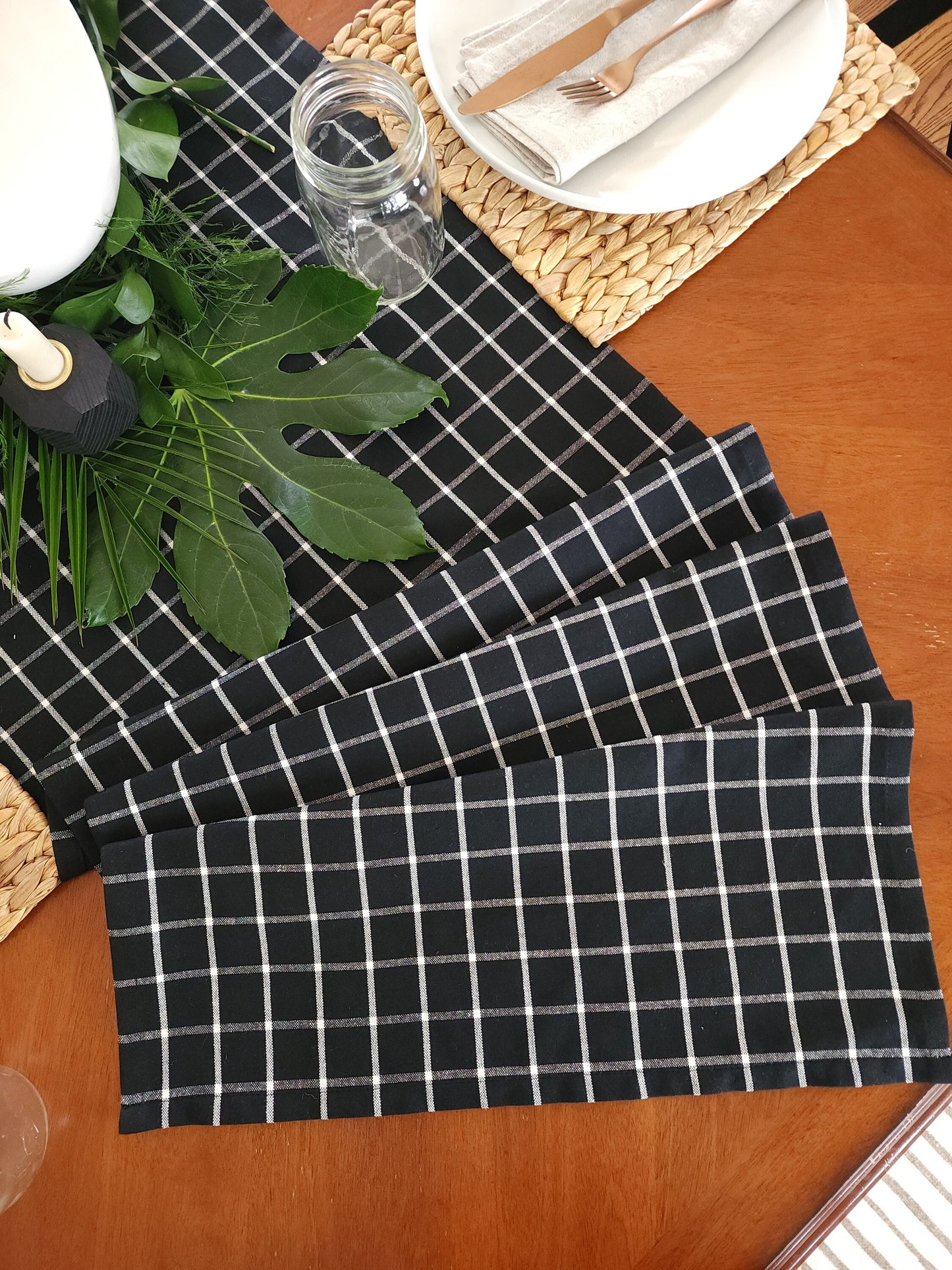 Black & White Checkered Table Runner