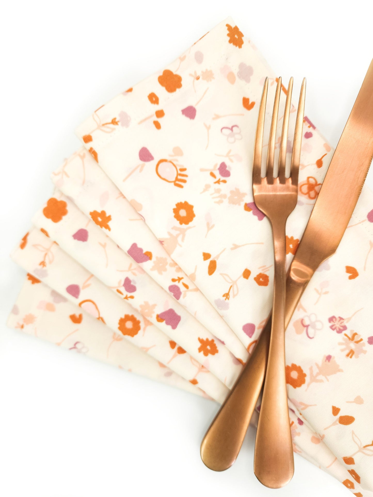 Burnt Orange Floral Cloth Napkins, Set of 5 Cloth Napkins