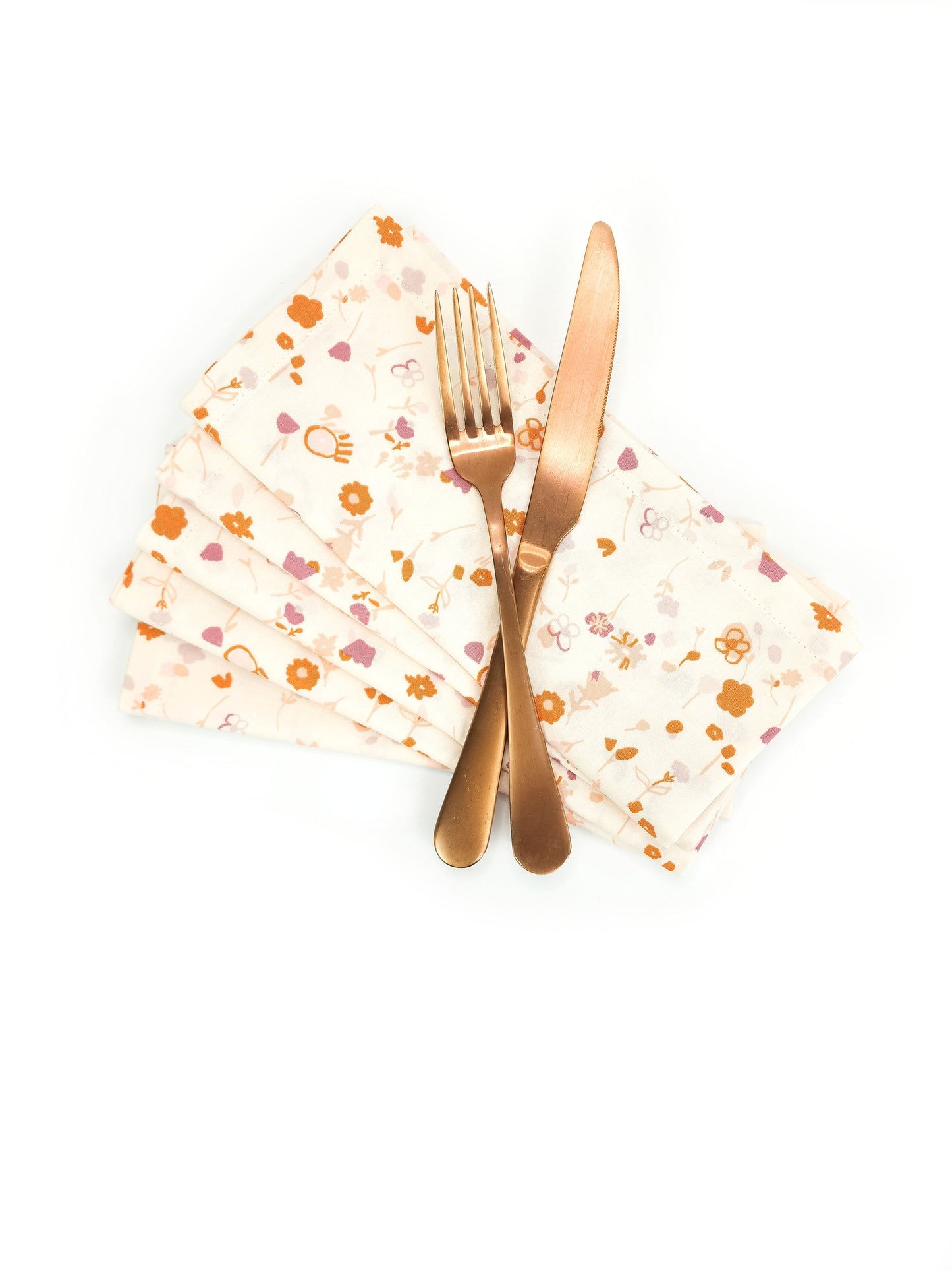 Burnt Orange Floral Cloth Napkins, Set of 5 Cloth Napkins