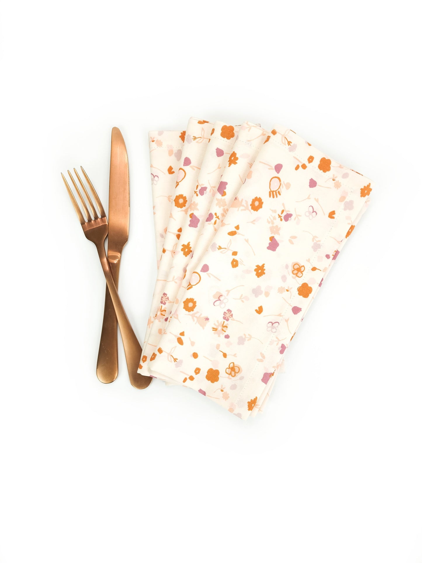 Burnt Orange Floral Cloth Napkins, Set of 5 Cloth Napkins
