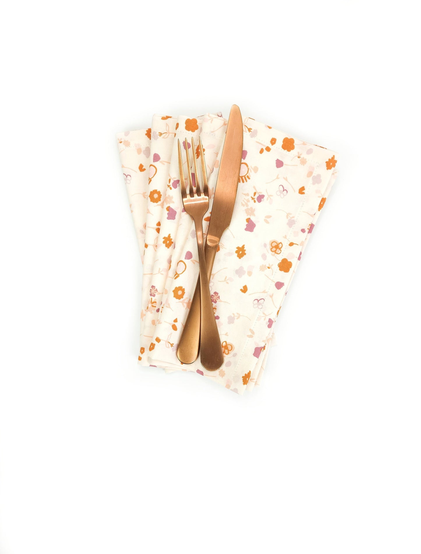 Burnt Orange Floral Cloth Napkins, Set of 5 Cloth Napkins