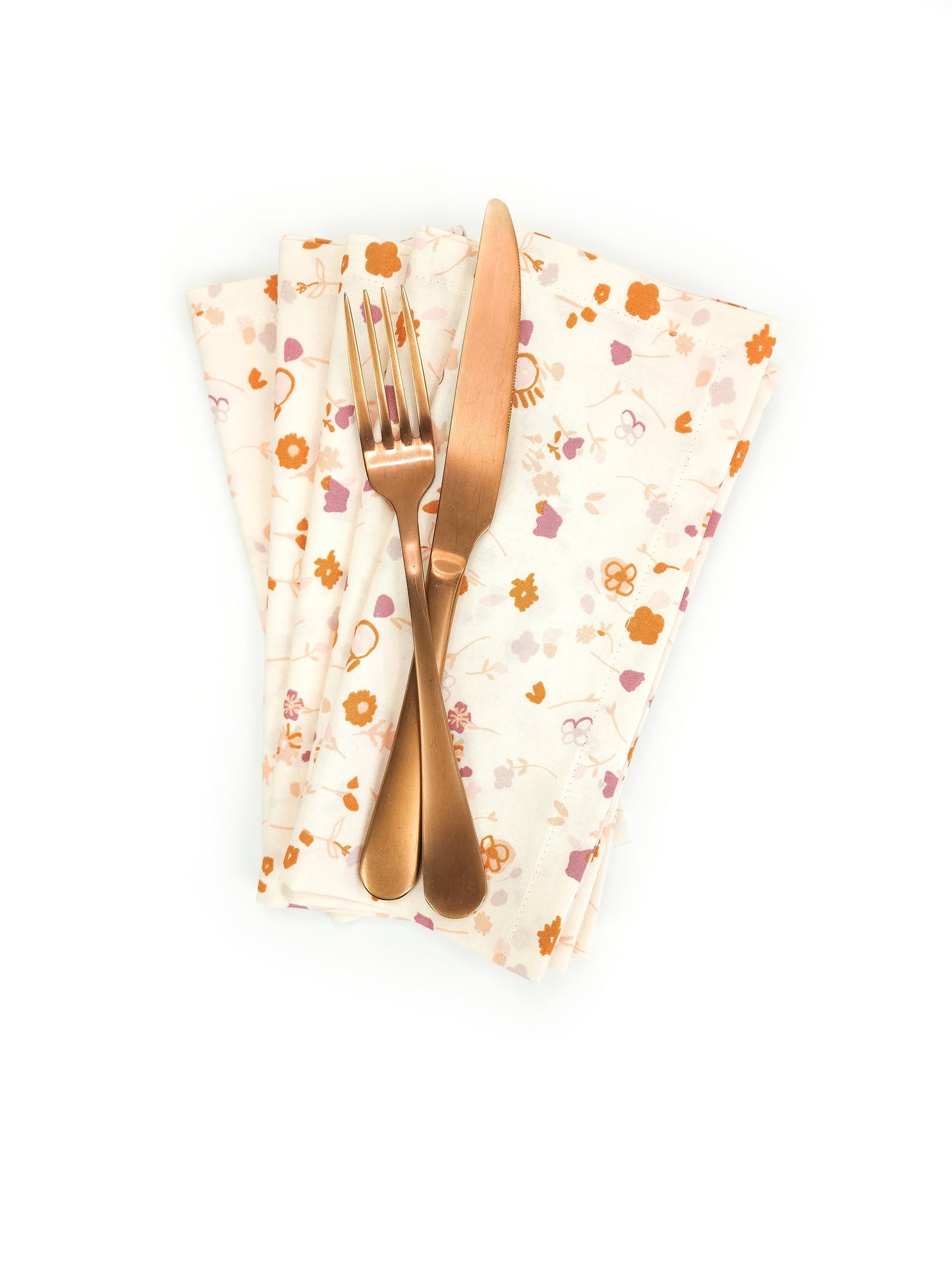 Burnt Orange Floral Cloth Napkins, Set of 5 Cloth Napkins