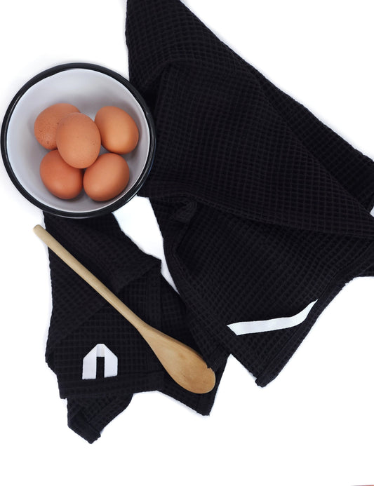Black Organic 100%  Cotton Waffle Kitchen Towel Dishcloth