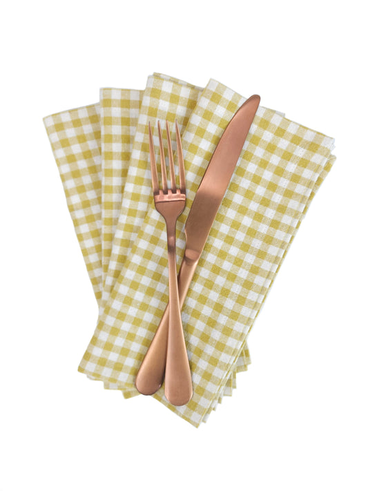 Yellow Gingham Linen Napkins