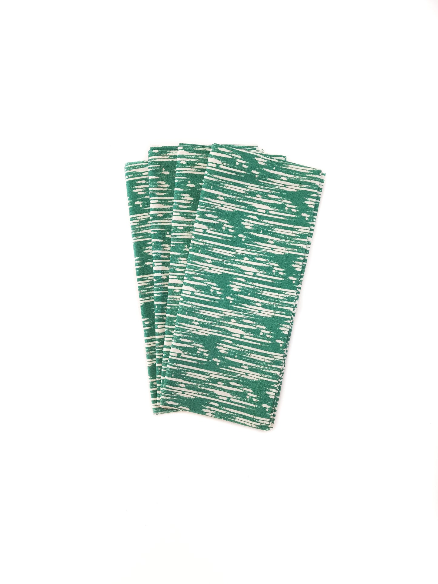 Green & White Cotton Cloth Napkins, Set of 4