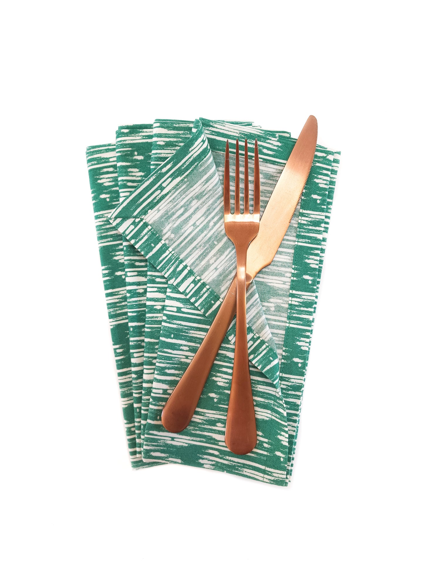 Green & White Cotton Cloth Napkins, Set of 4