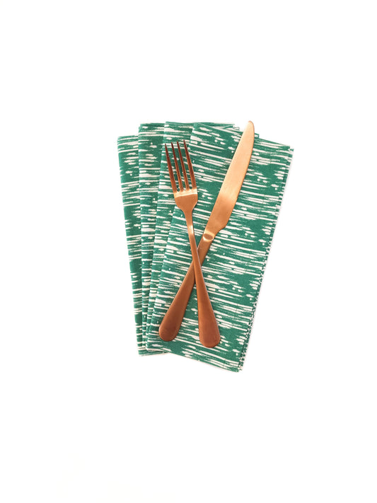 Green & White Cotton Cloth Napkins, Set of 4
