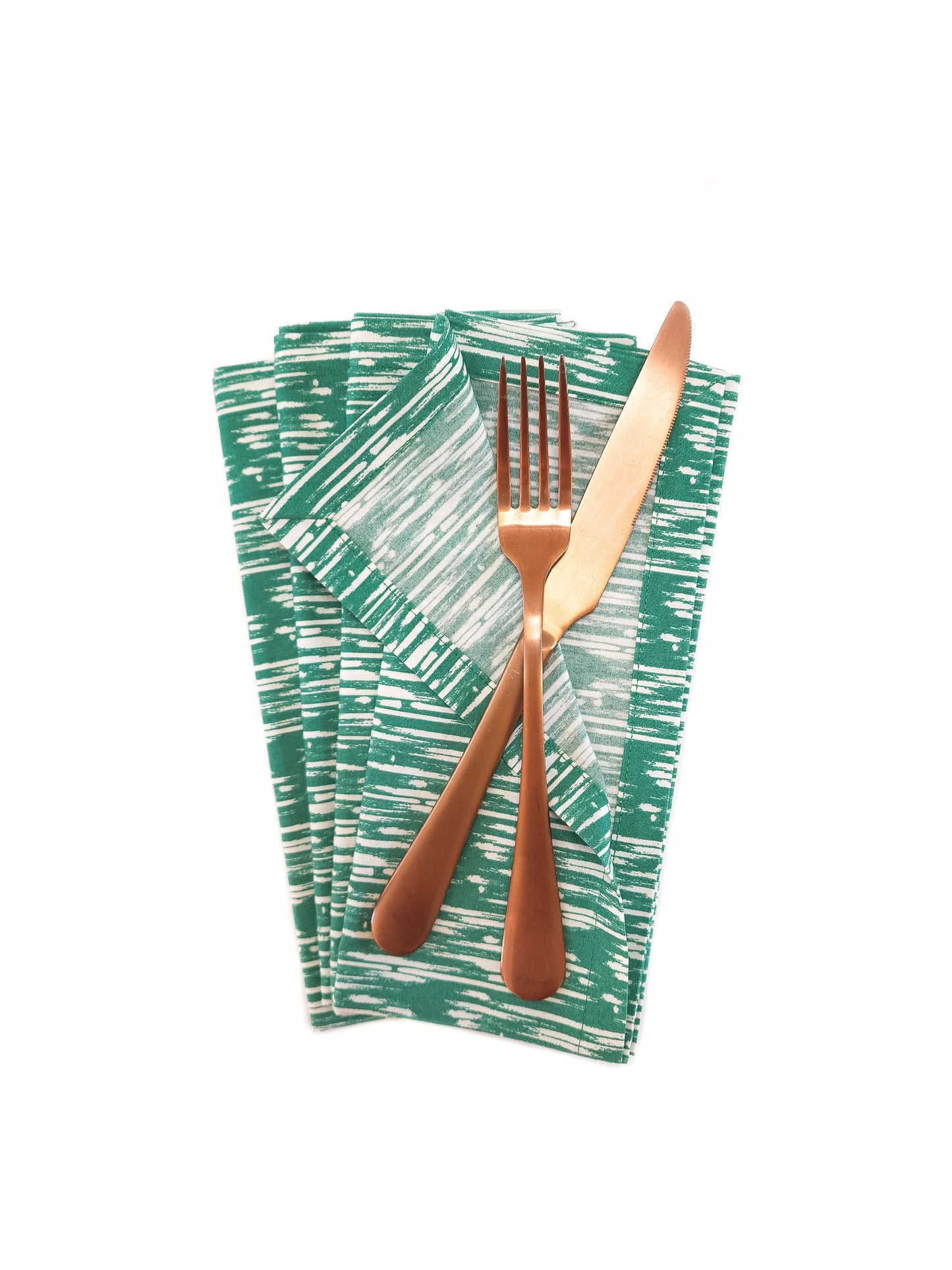 Green & White Cotton Cloth Napkins, Set of 4