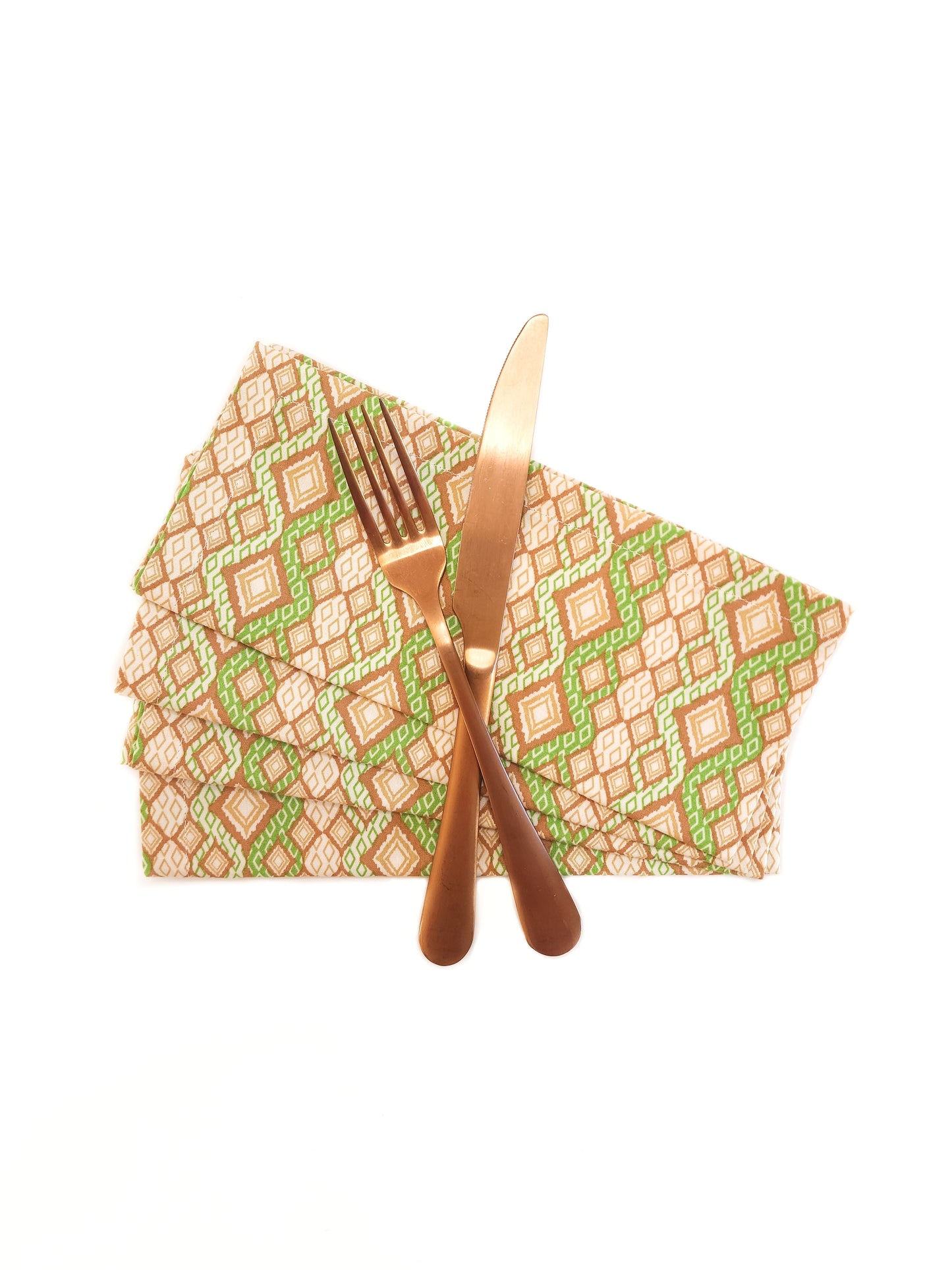 Green & Brown Geometric Cloth Napkins, Set of 4