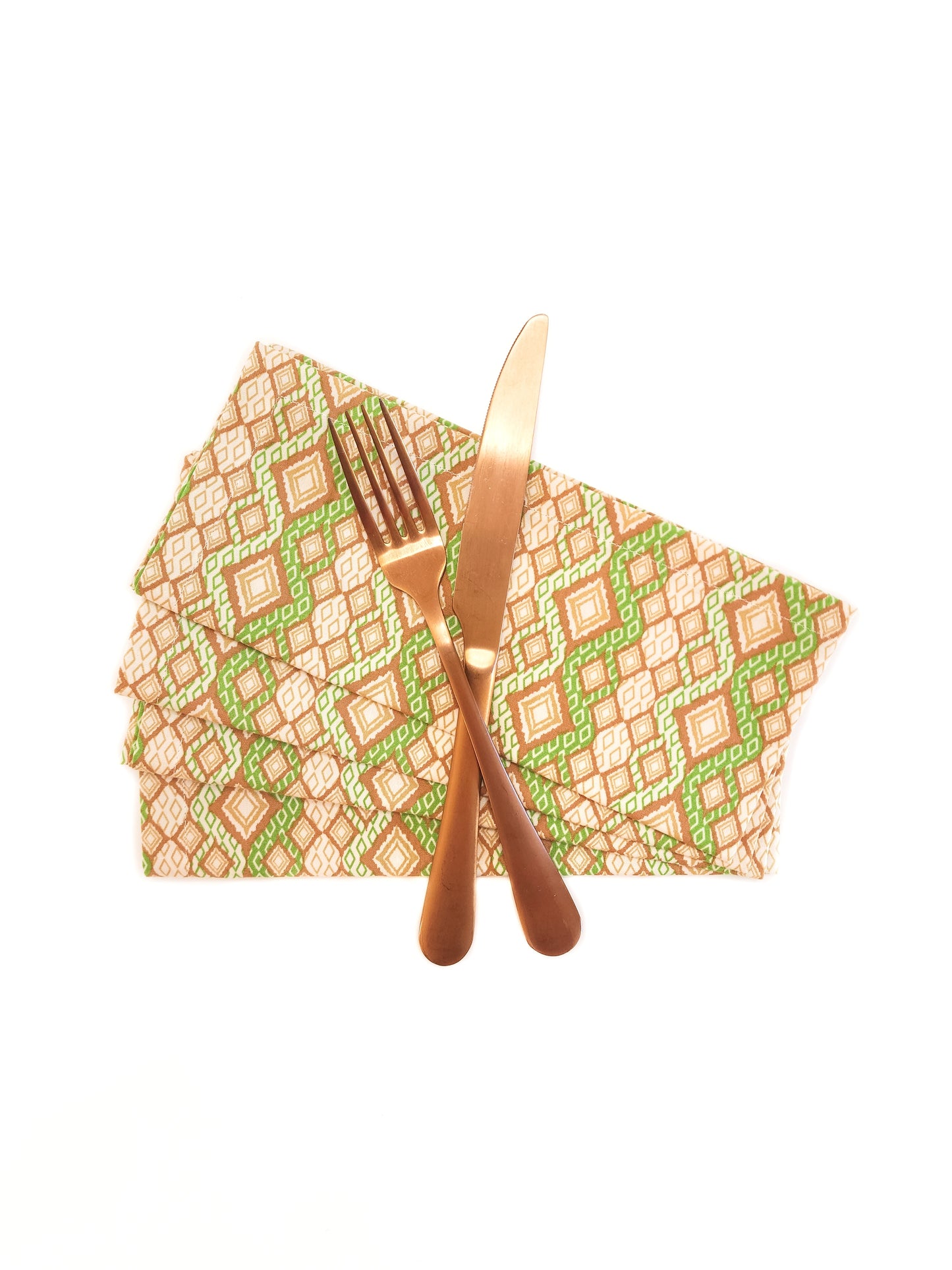 Green & Brown Geometric Cloth Napkins, Set of 4