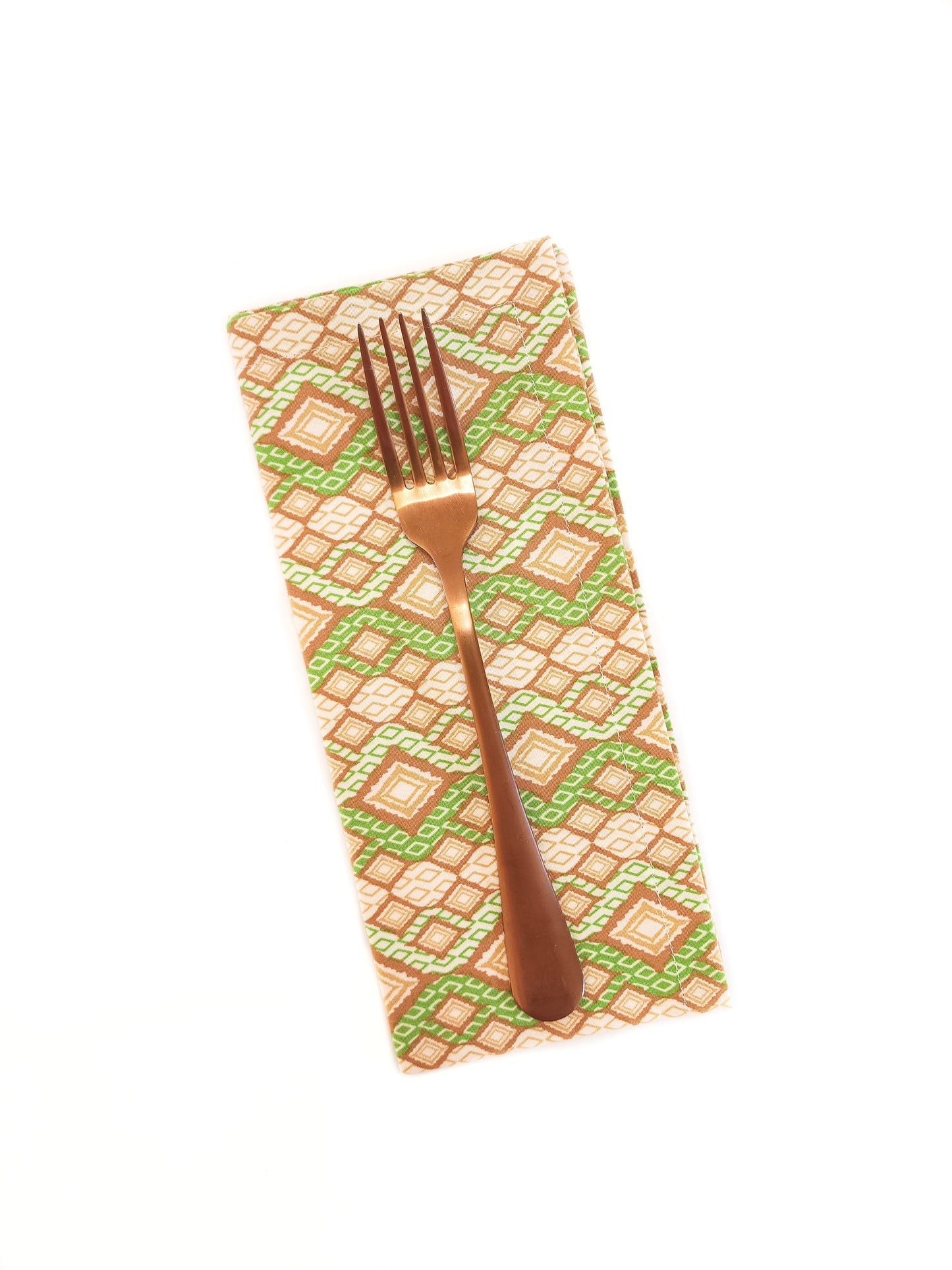 Green & Brown Geometric Cloth Napkins, Set of 4