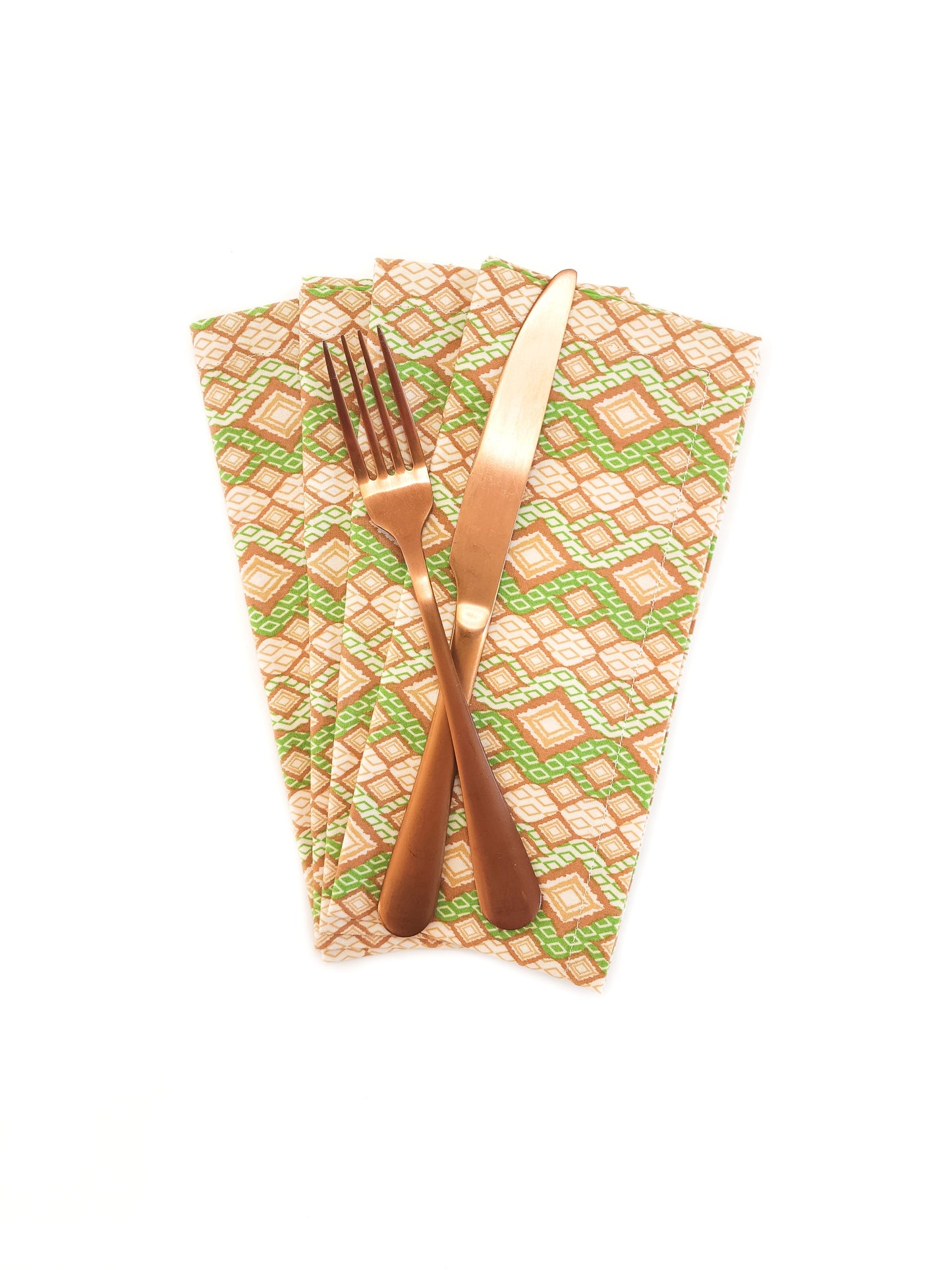 Green & Brown Geometric Cloth Napkins, Set of 4