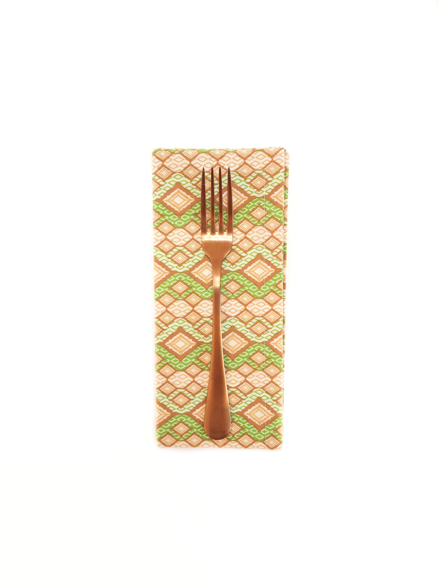 Green & Brown Geometric Cloth Napkins, Set of 4