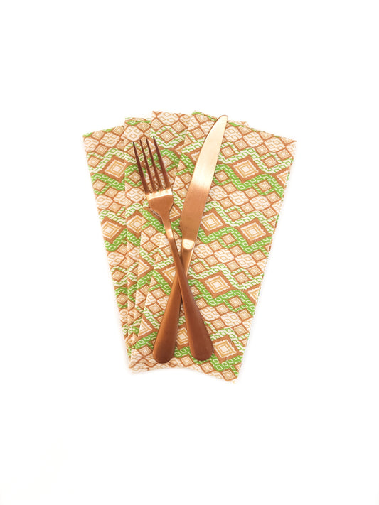 Green & Brown Geometric Cloth Napkins, Set of 4