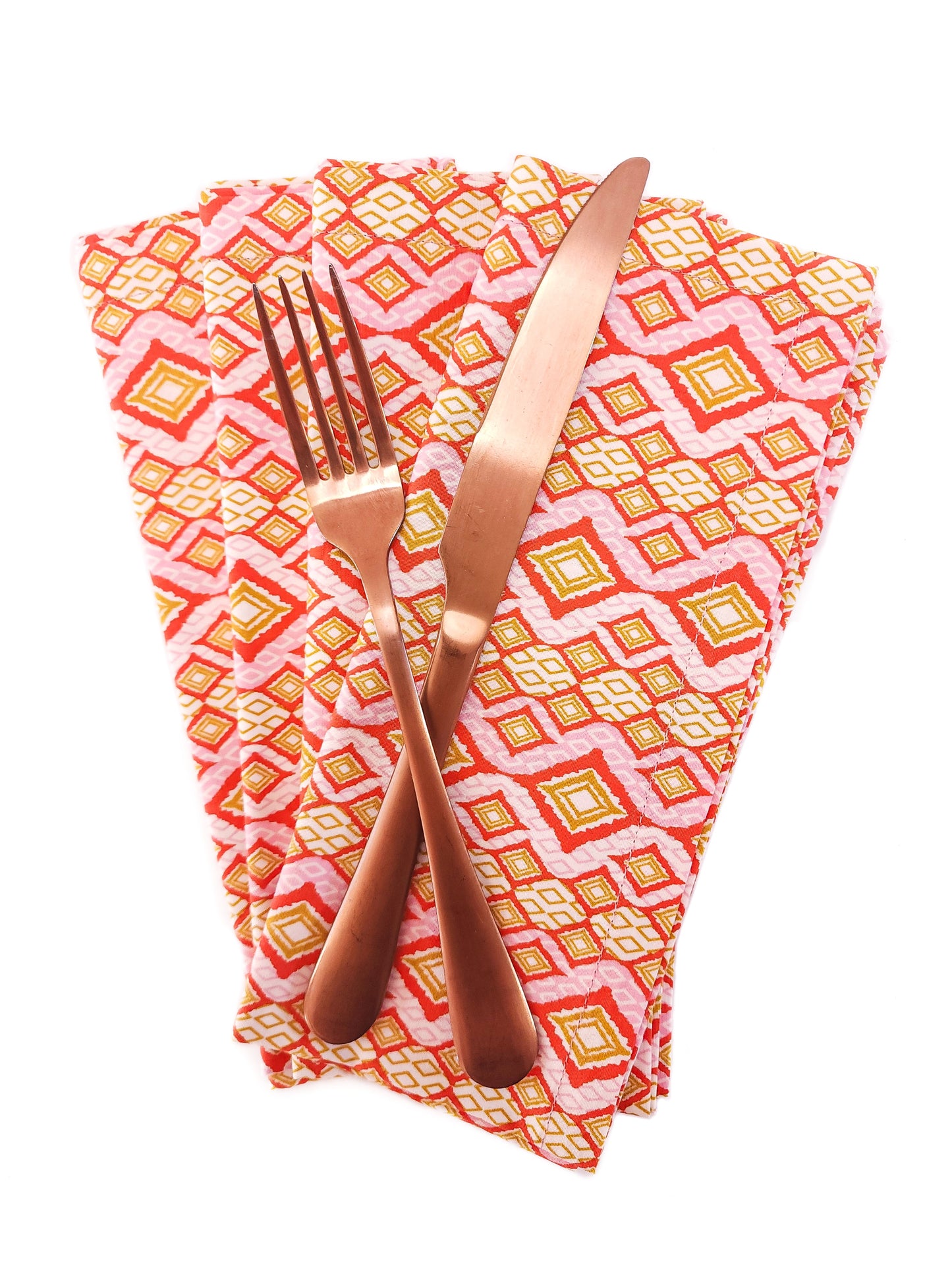 Pink & Orange Geometric Cloth Napkins, Set of 4