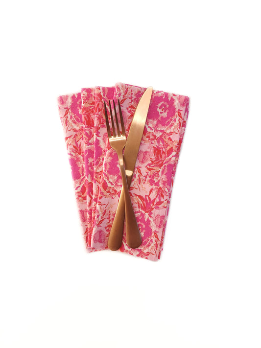 Maximalist Pink Floral Cloth Napkins, Set of 4