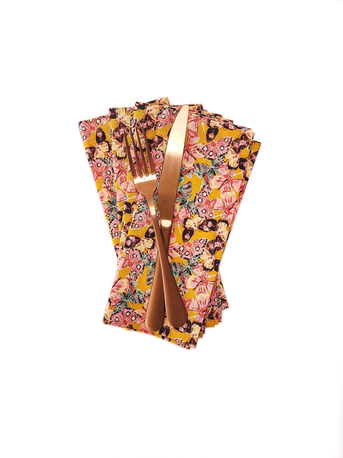 Golden Butterfly Cloth Napkins, Set of 4
