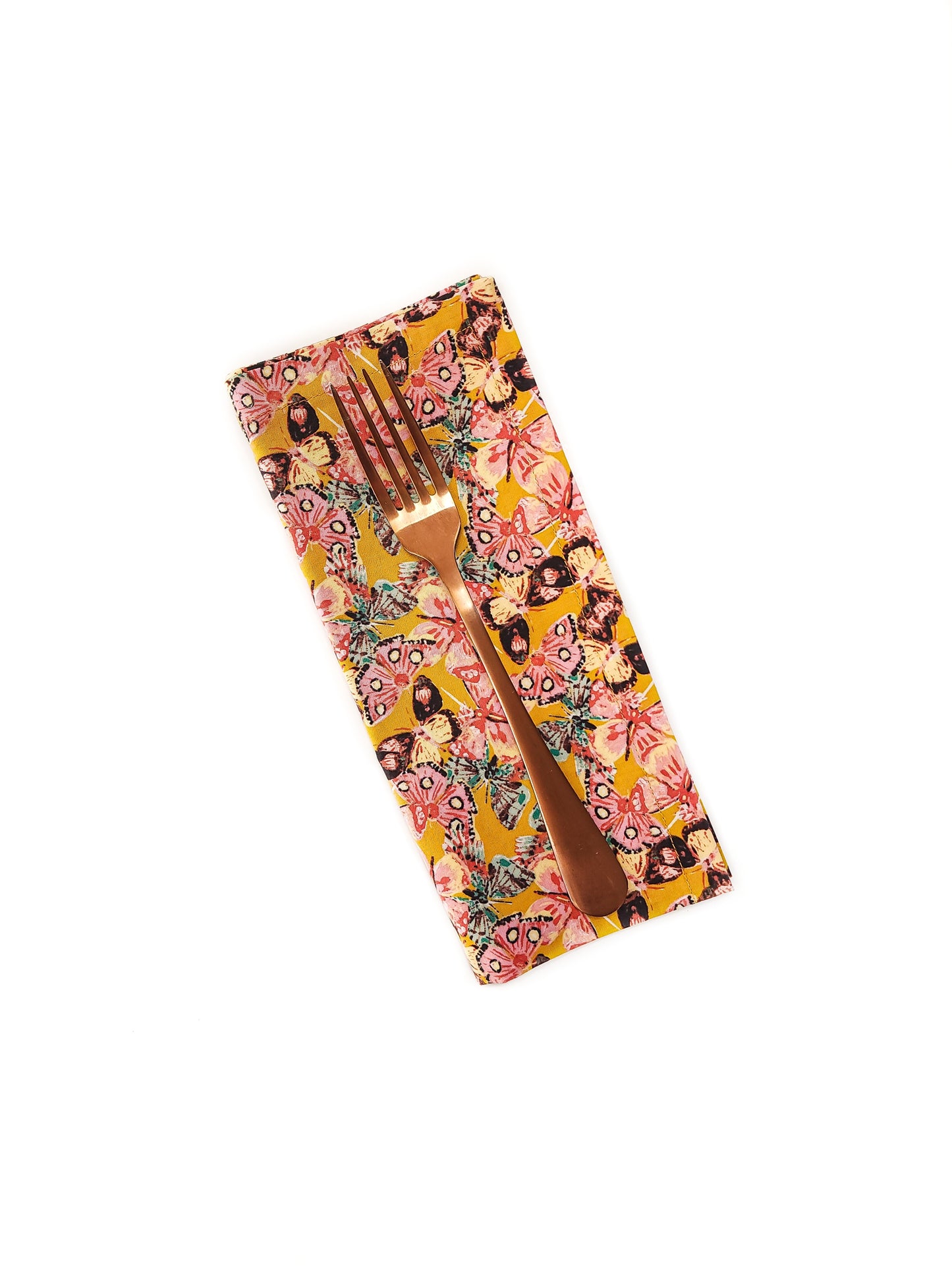 Golden Butterfly Cloth Napkins, Set of 4