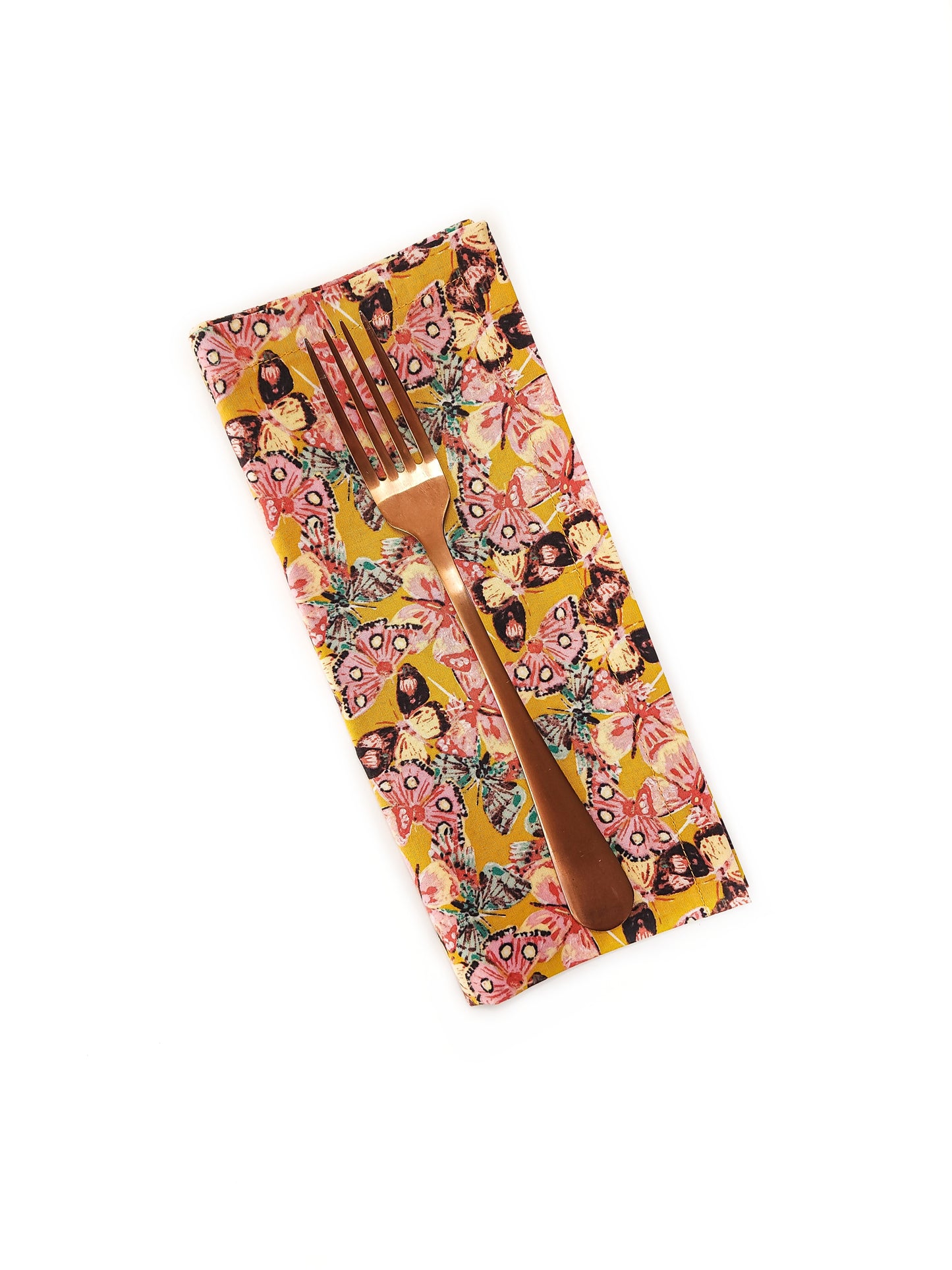 Golden Butterfly Cloth Napkins, Set of 4