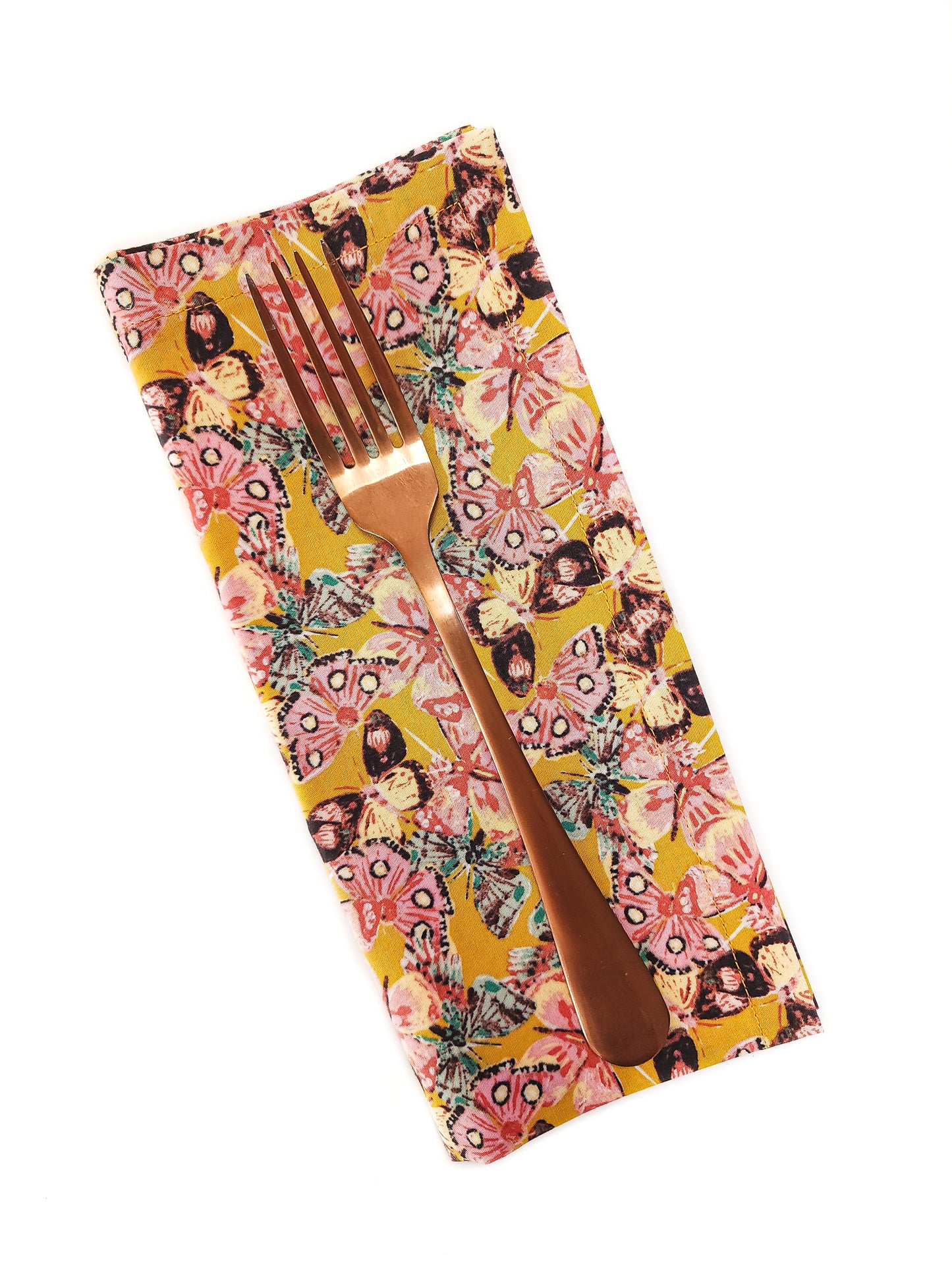 Golden Butterfly Cloth Napkins, Set of 4