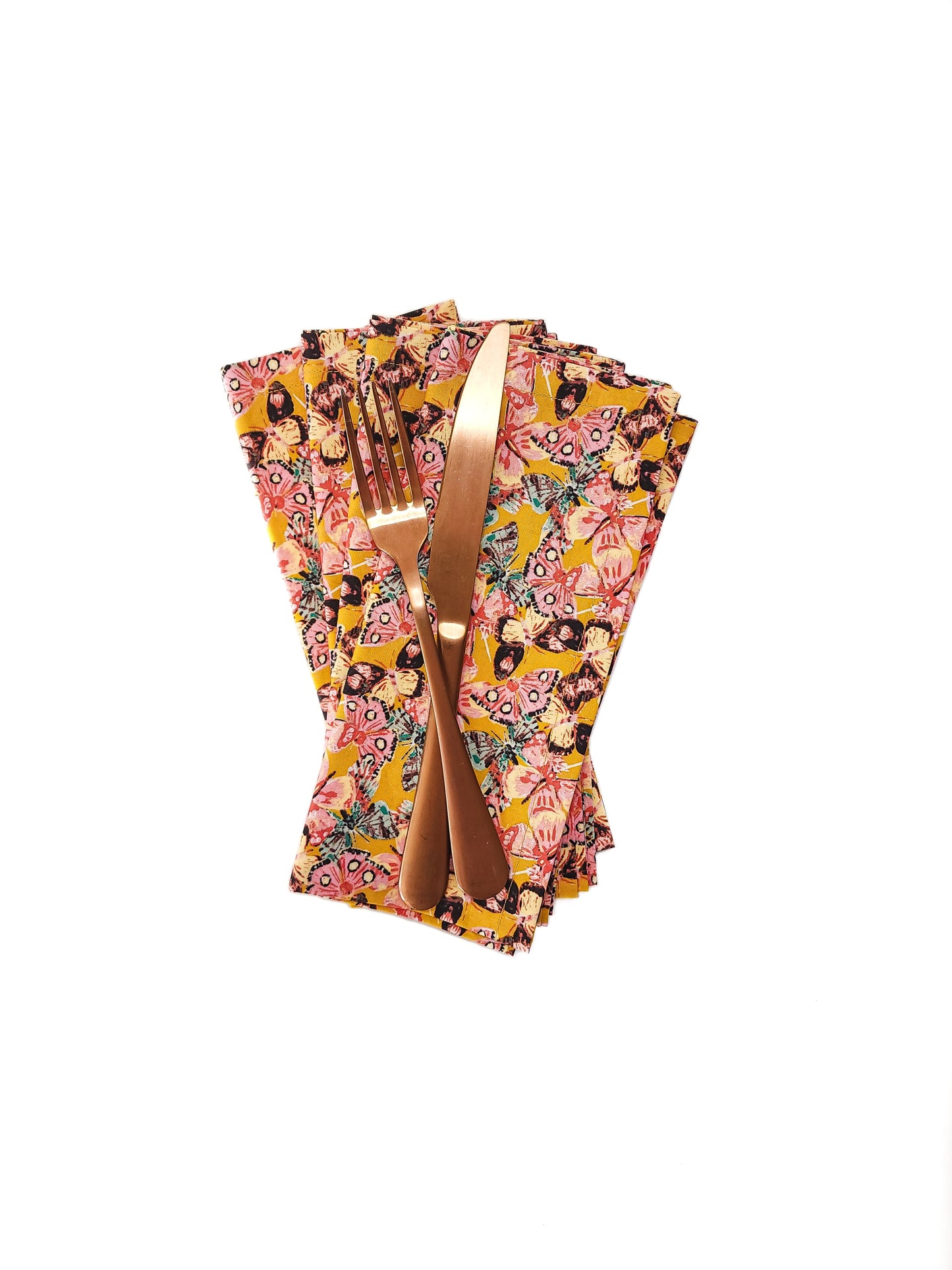 Golden Butterfly Cloth Napkins, Set of 4