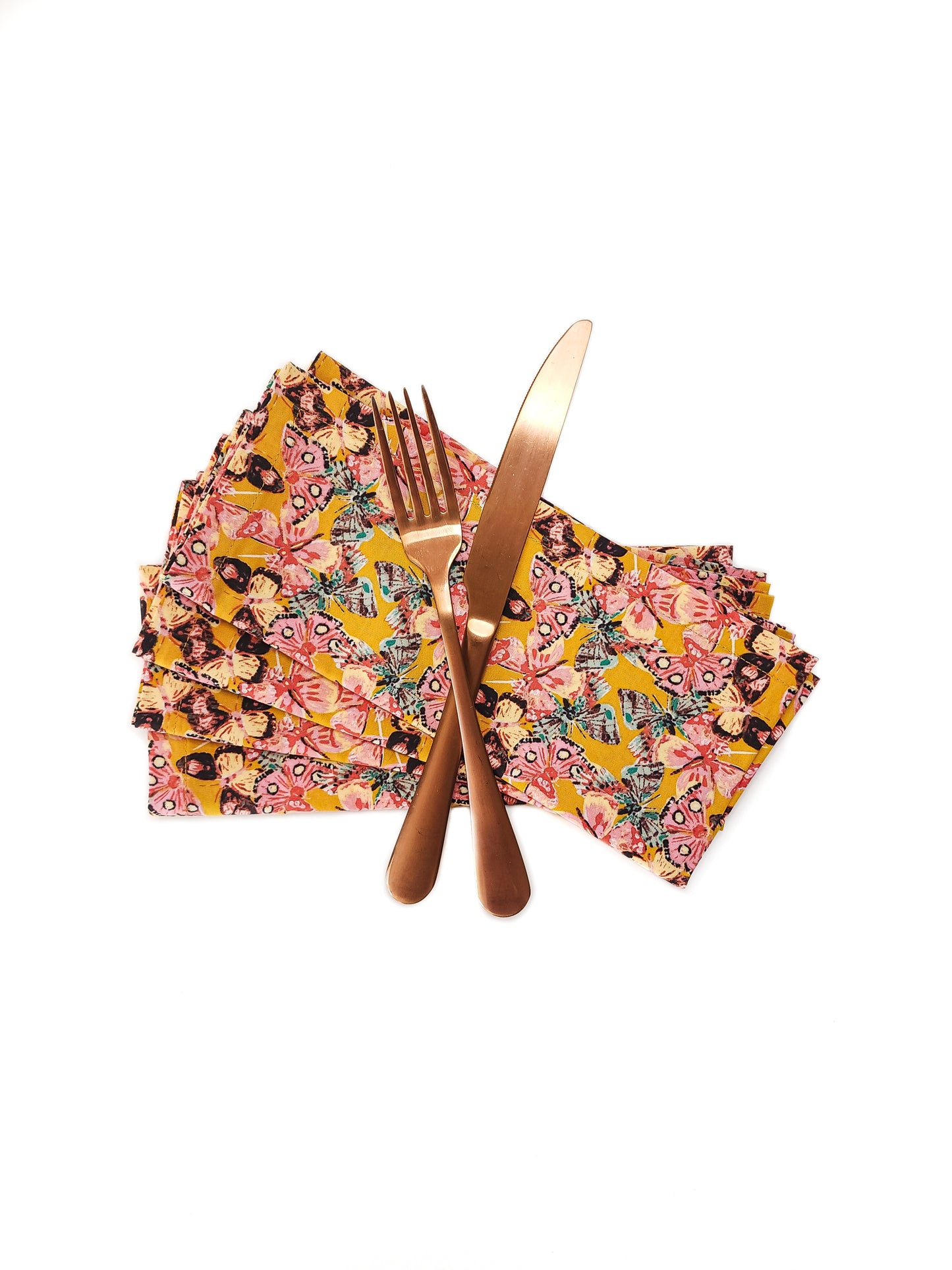 Golden Butterfly Cloth Napkins, Set of 4