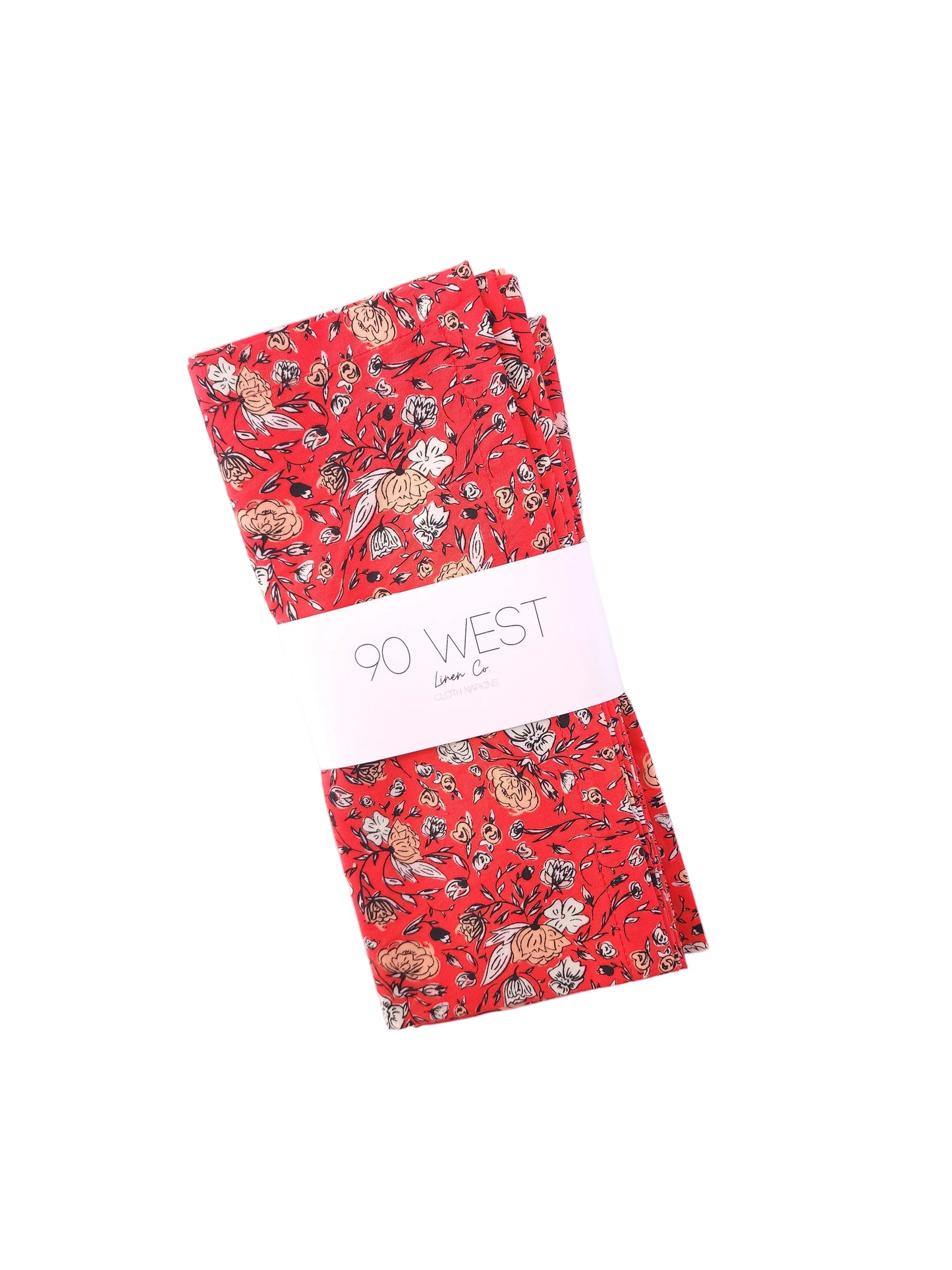 Vibrant Red Floral Cloth Napkins, Set of 4