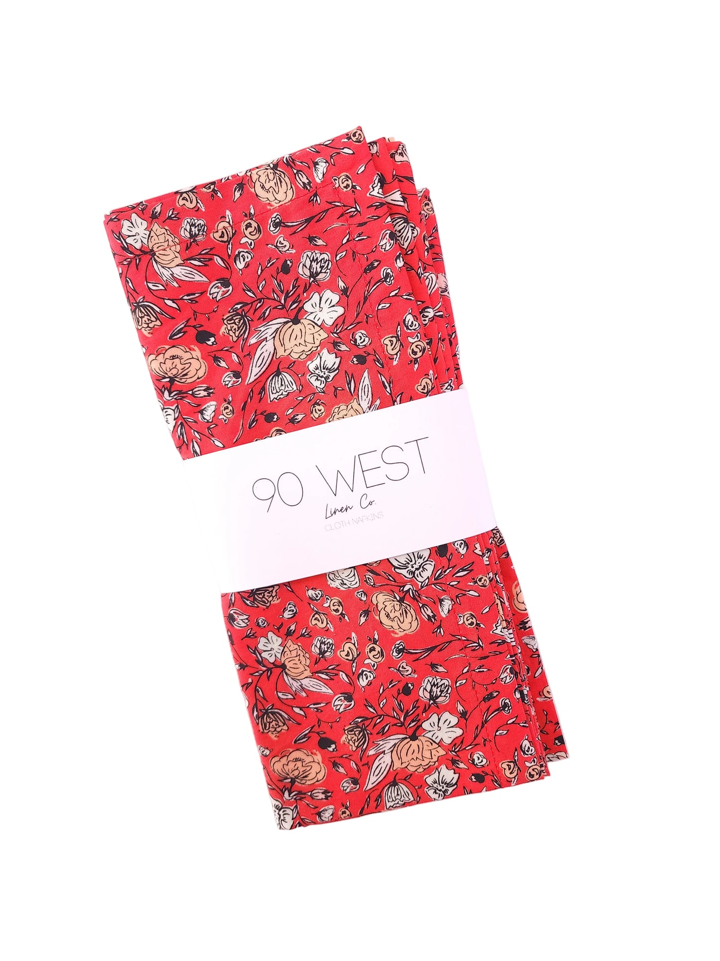 Vibrant Red Floral Cloth Napkins, Set of 4
