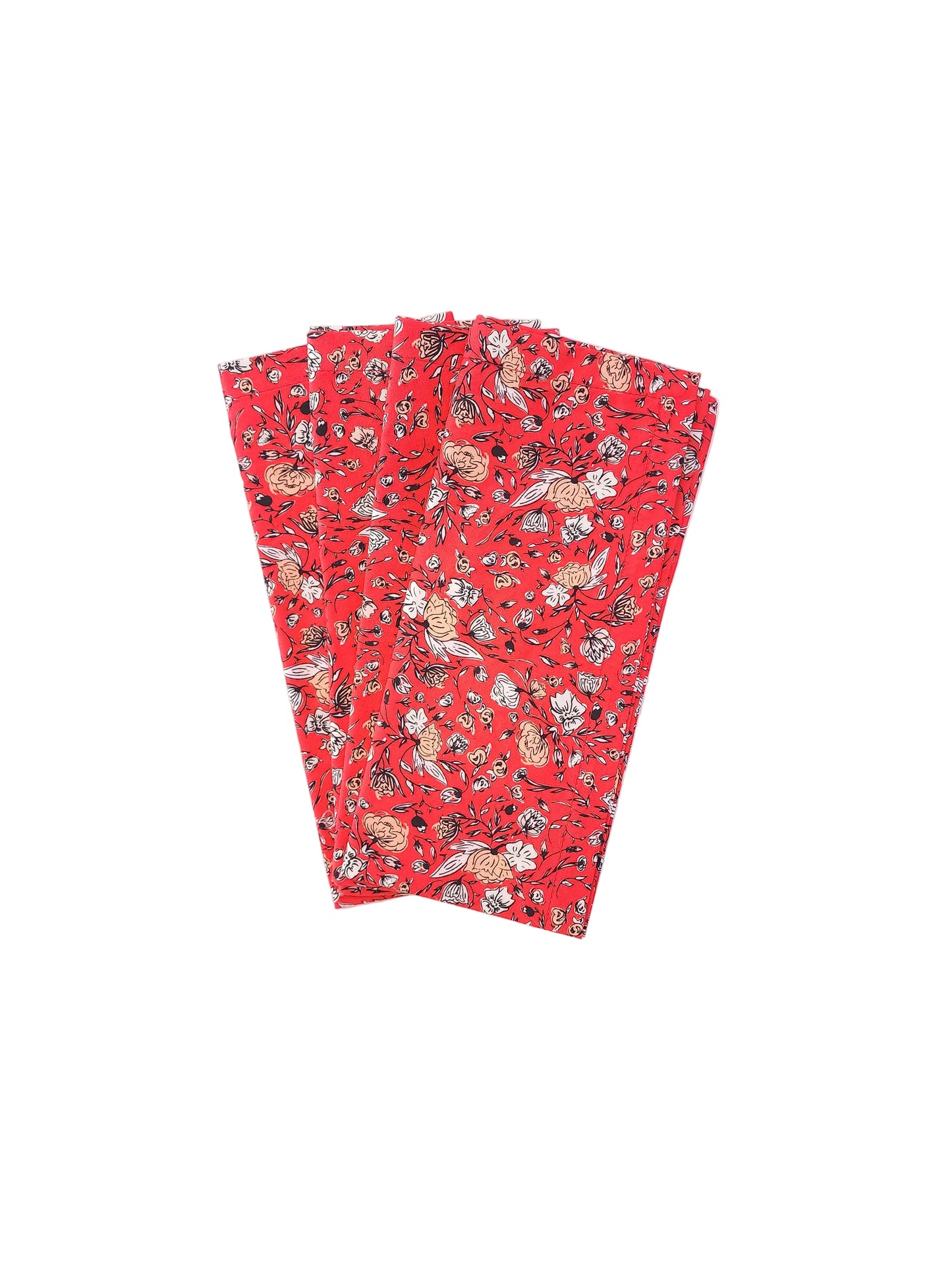 Vibrant Red Floral Cloth Napkins, Set of 4