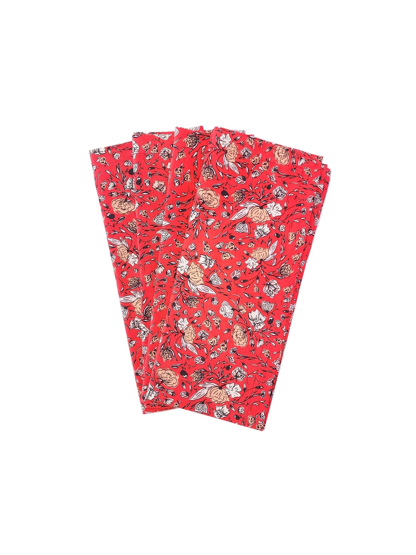 Vibrant Red Floral Cloth Napkins, Set of 4